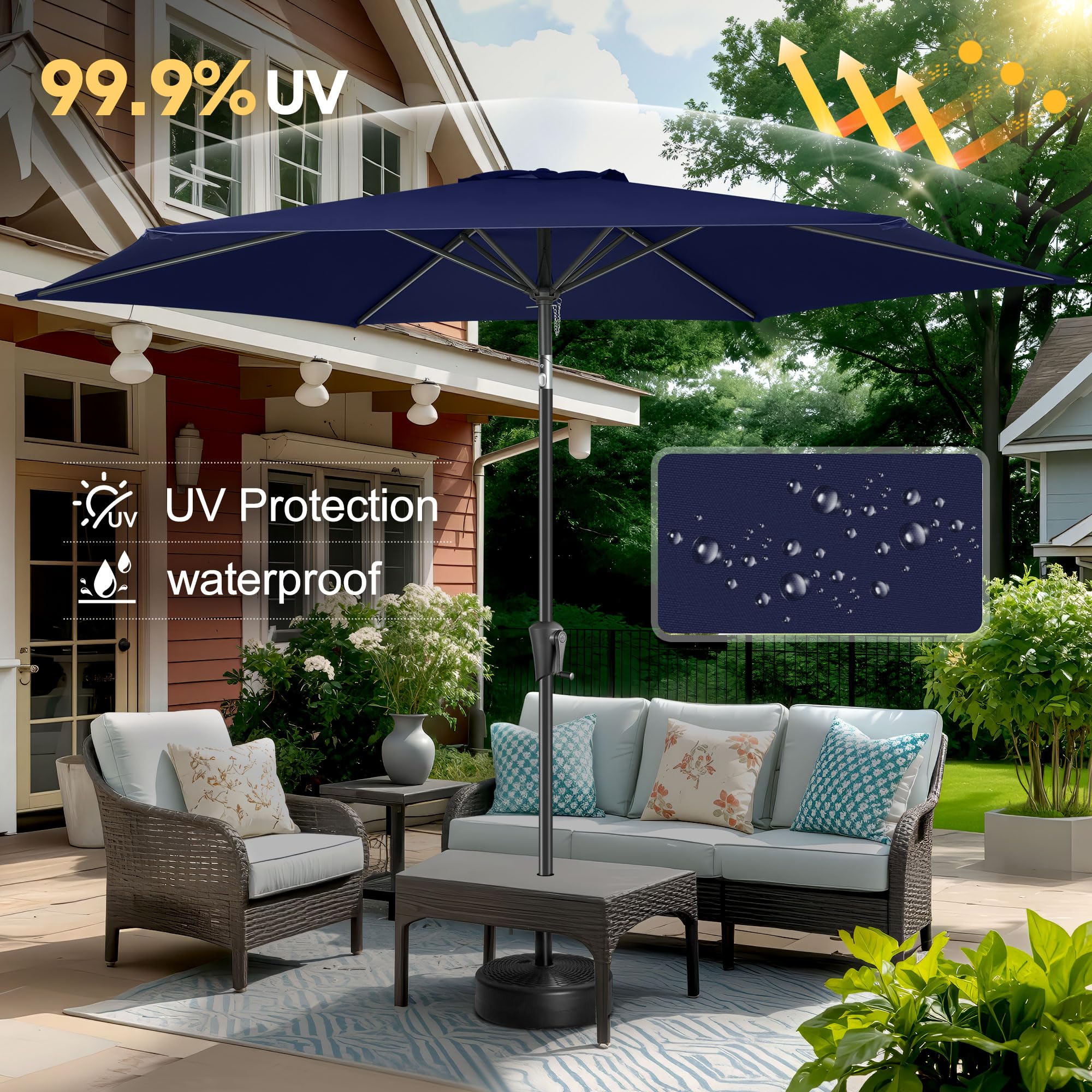FLAME&SHADE umbrella shading a patio dining set for comfortable outdoor meals