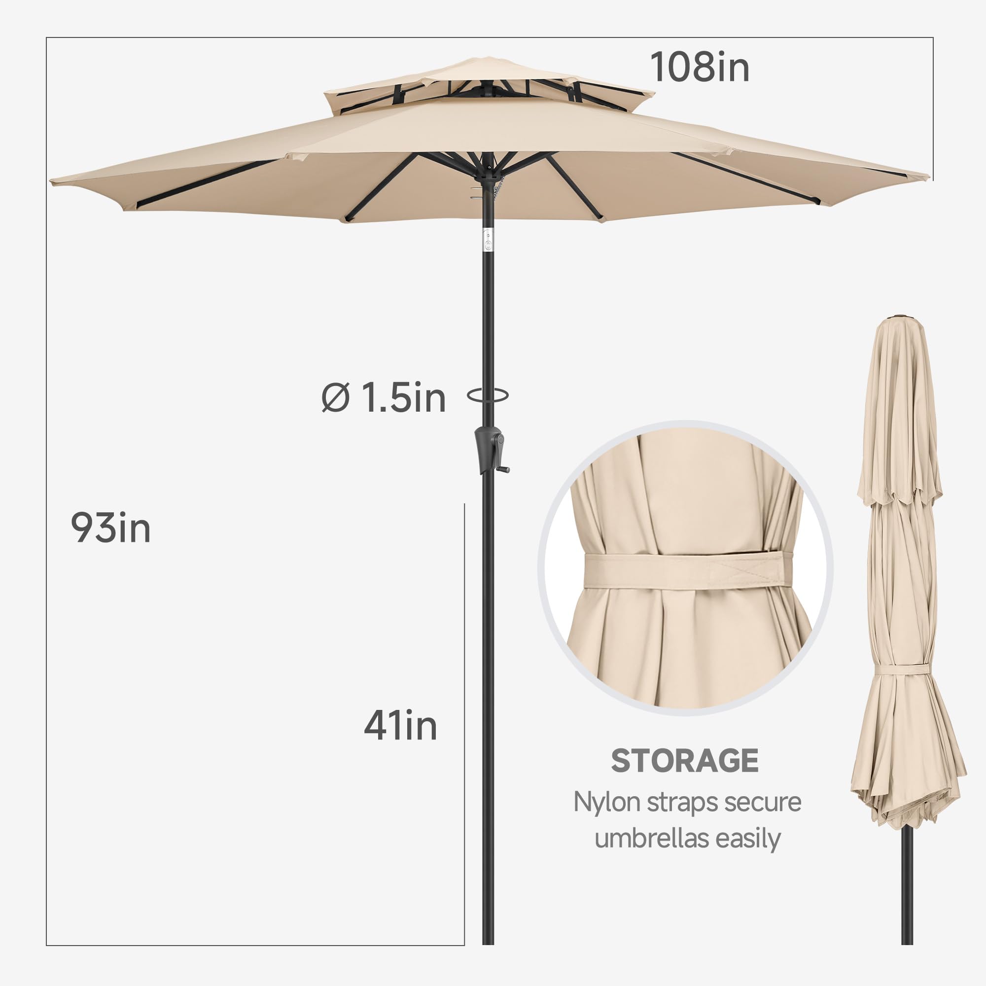 FLAME&SHADE alloy ribs and pole detail for sturdy support