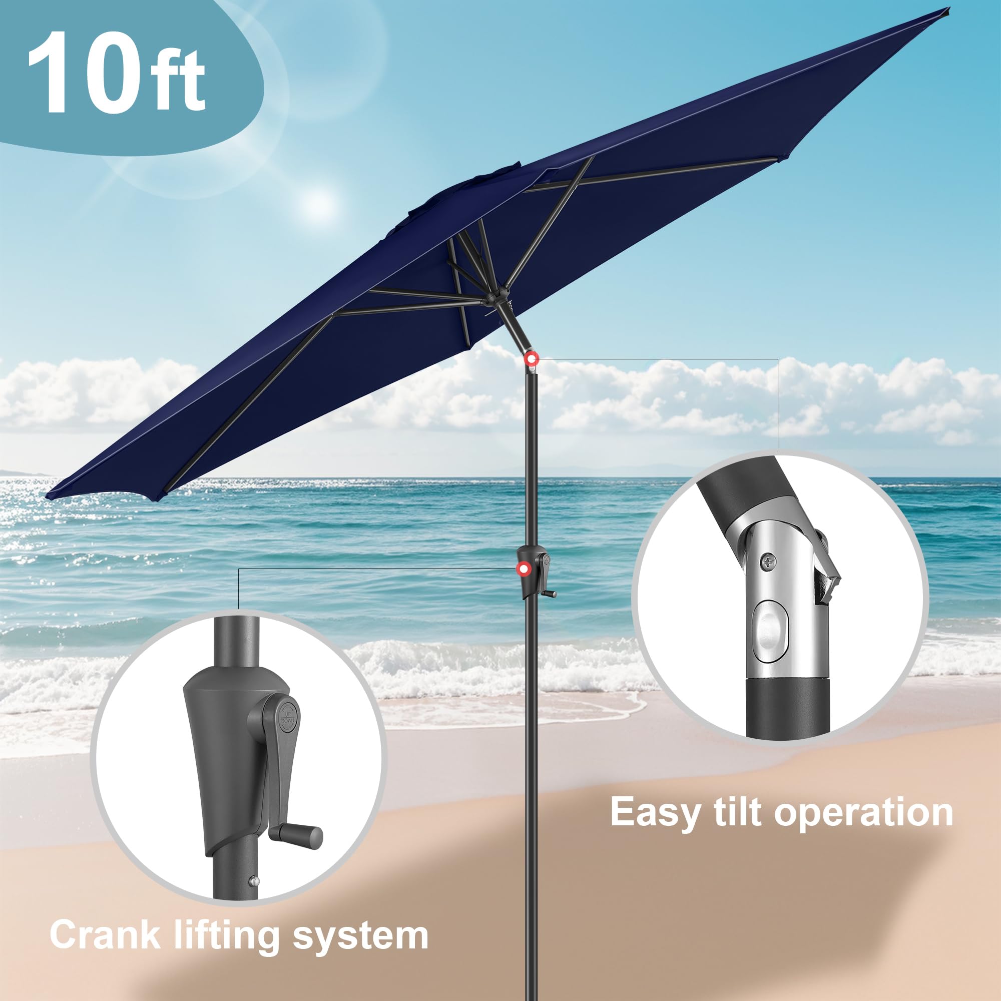 FLAME&SHADE crank and push-button tilt for easy height and angle control