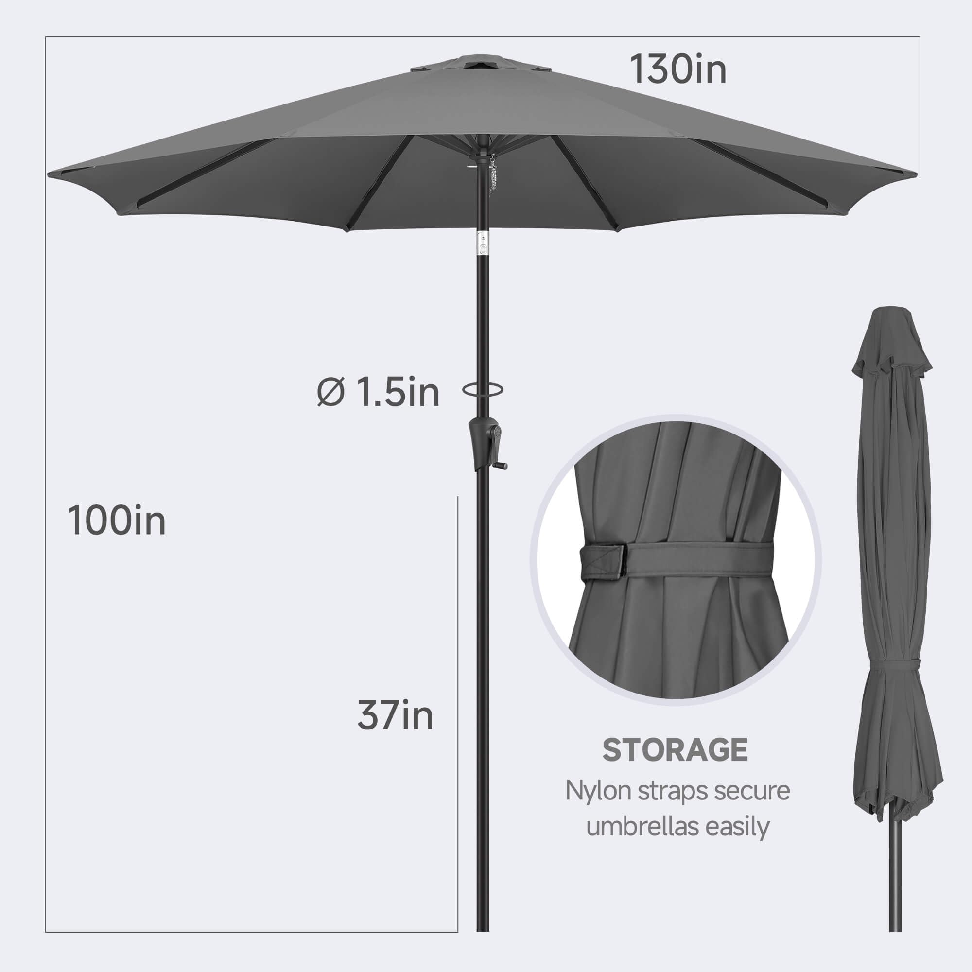 FLAME&SHADE umbrella open over outdoor dining table providing spacious shade