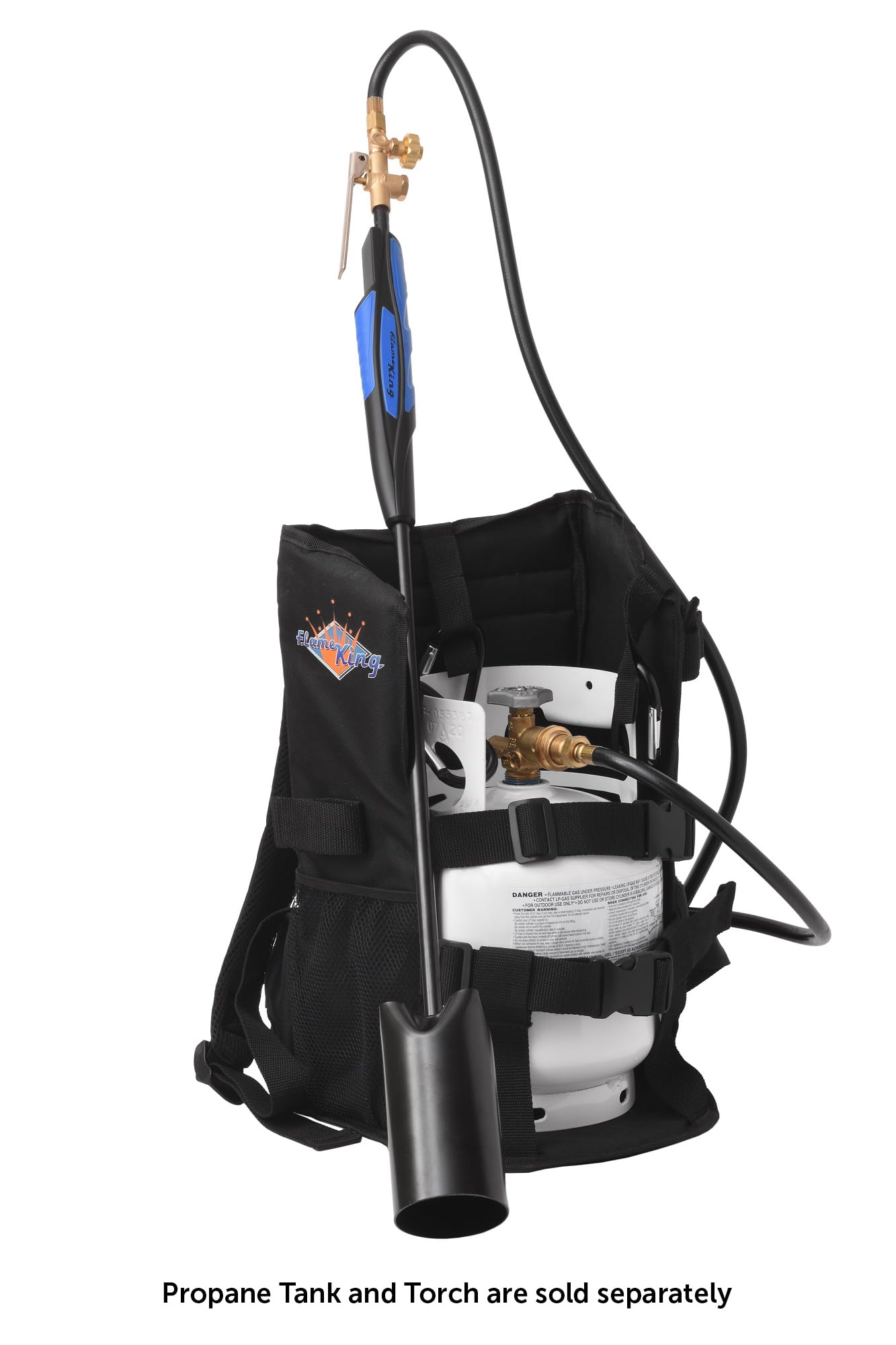 Flame King carrier with 10lb cylinder installed showing compatibility and balanced carry