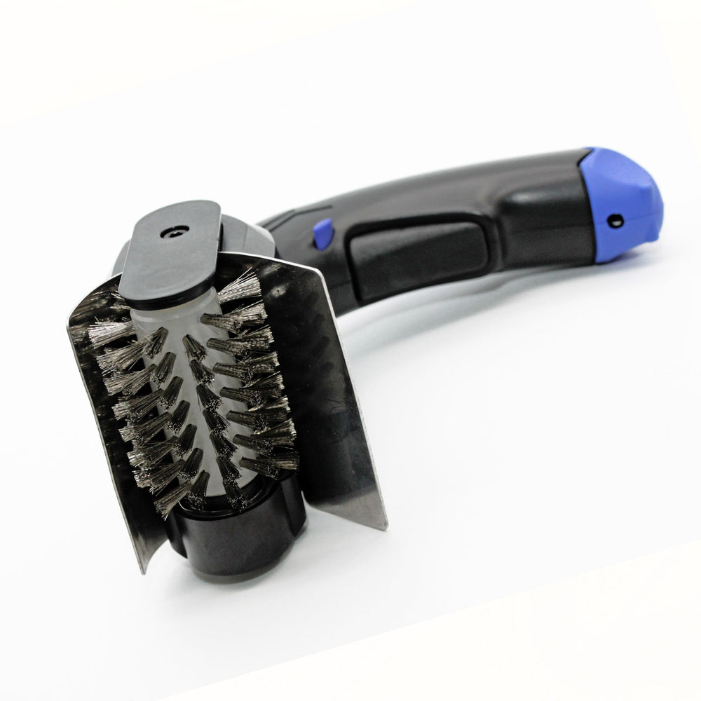 Flame King charger connected to brush showing simple recharging and long runtime