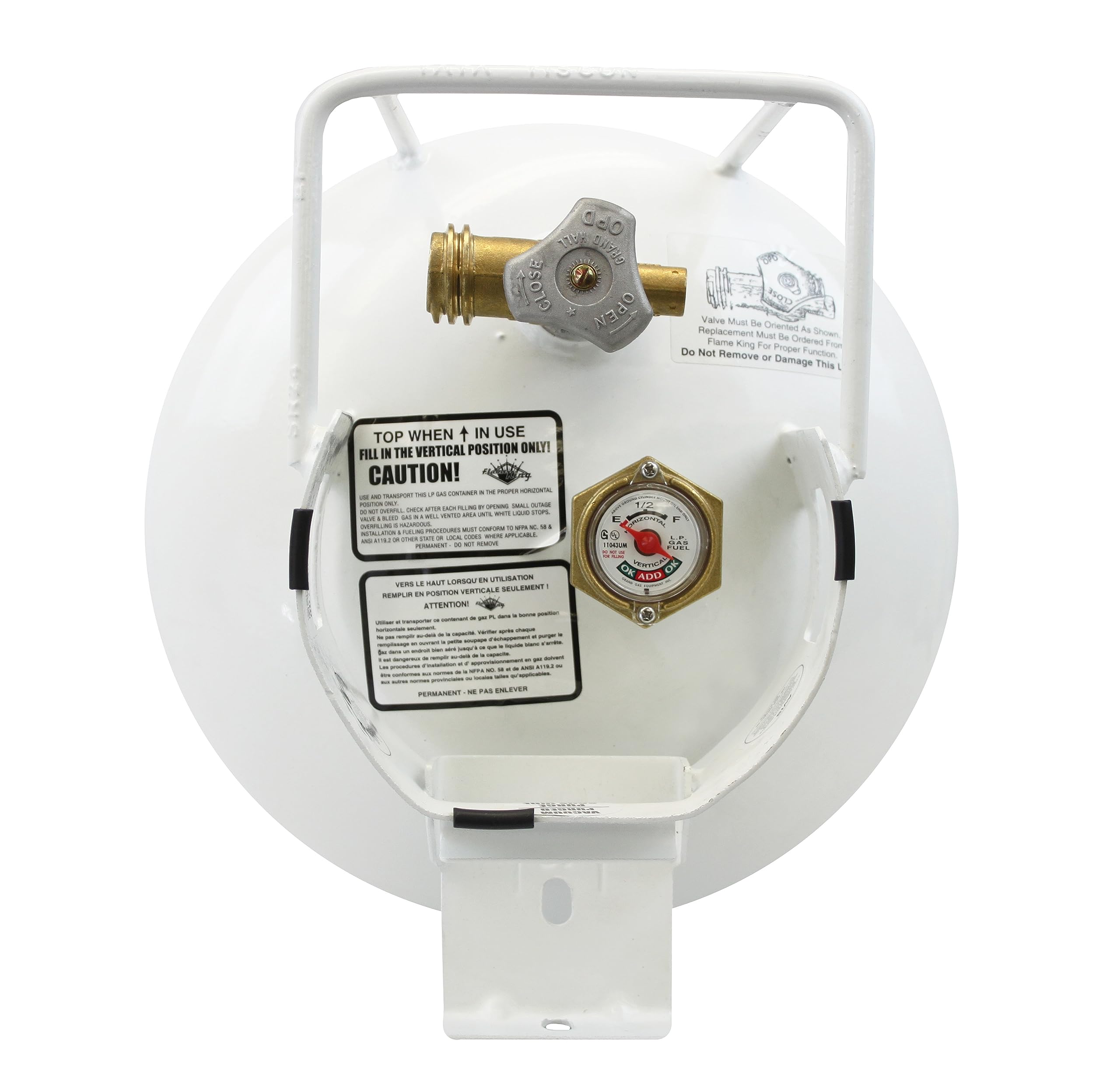 Flame King close-up of Type 1 valve and gauge for easy fuel monitoring benefit