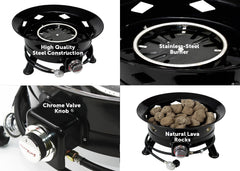 Flame King close-up of built-in piezo igniter and adjustable control dial for easy lighting