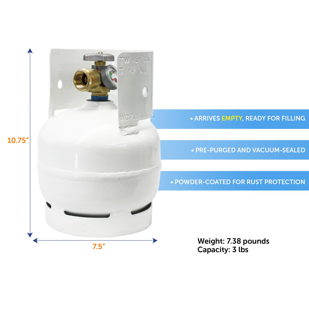 Flame King cylinder beside ruler showing compact scale for easy transport