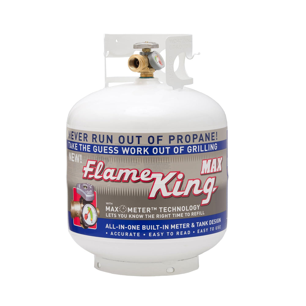 Flame King pre-purged empty tank label ready for certified refill convenience
