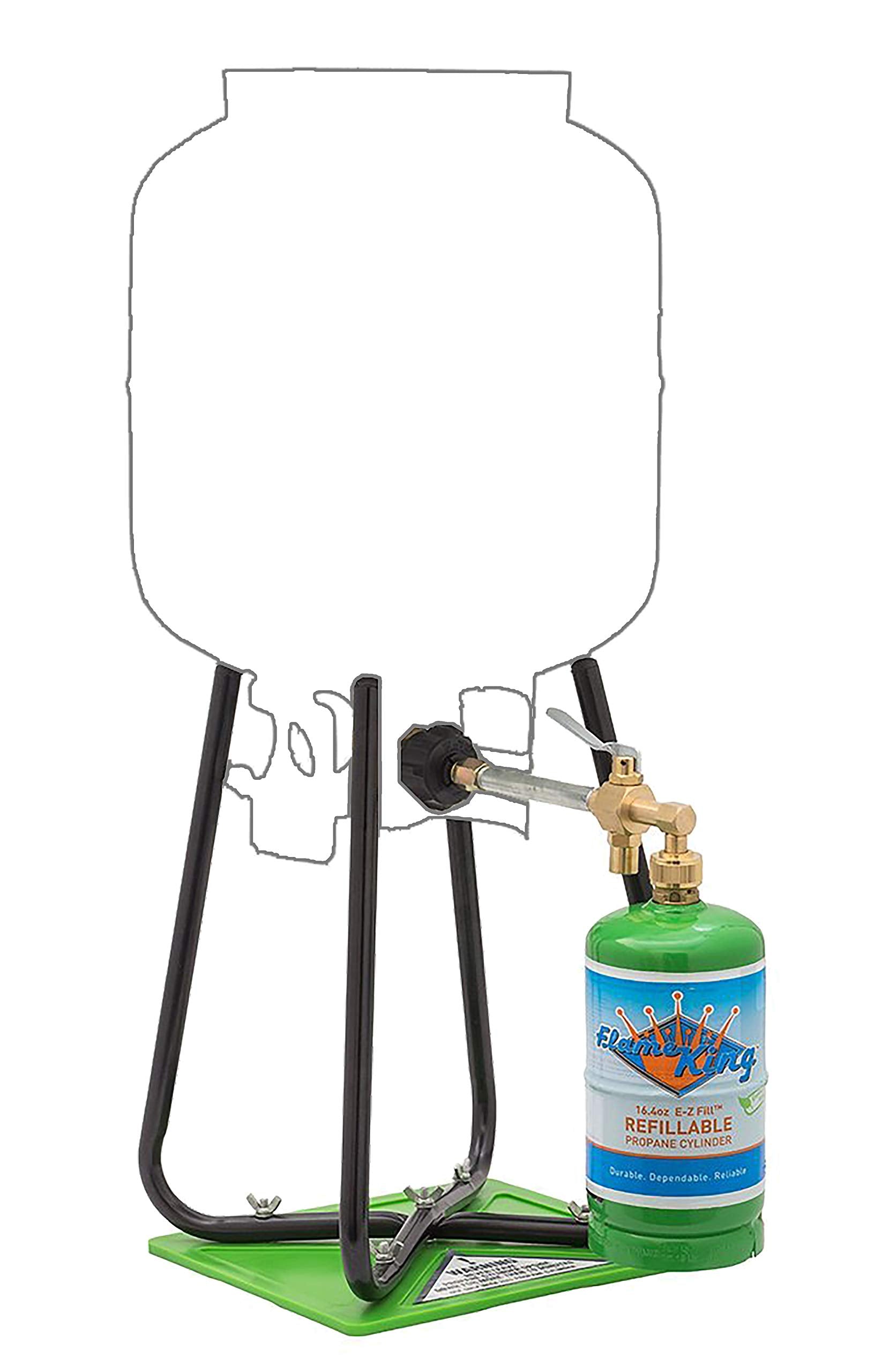 Flame King front view of refillable 1LB cylinder showing durable construction and portability