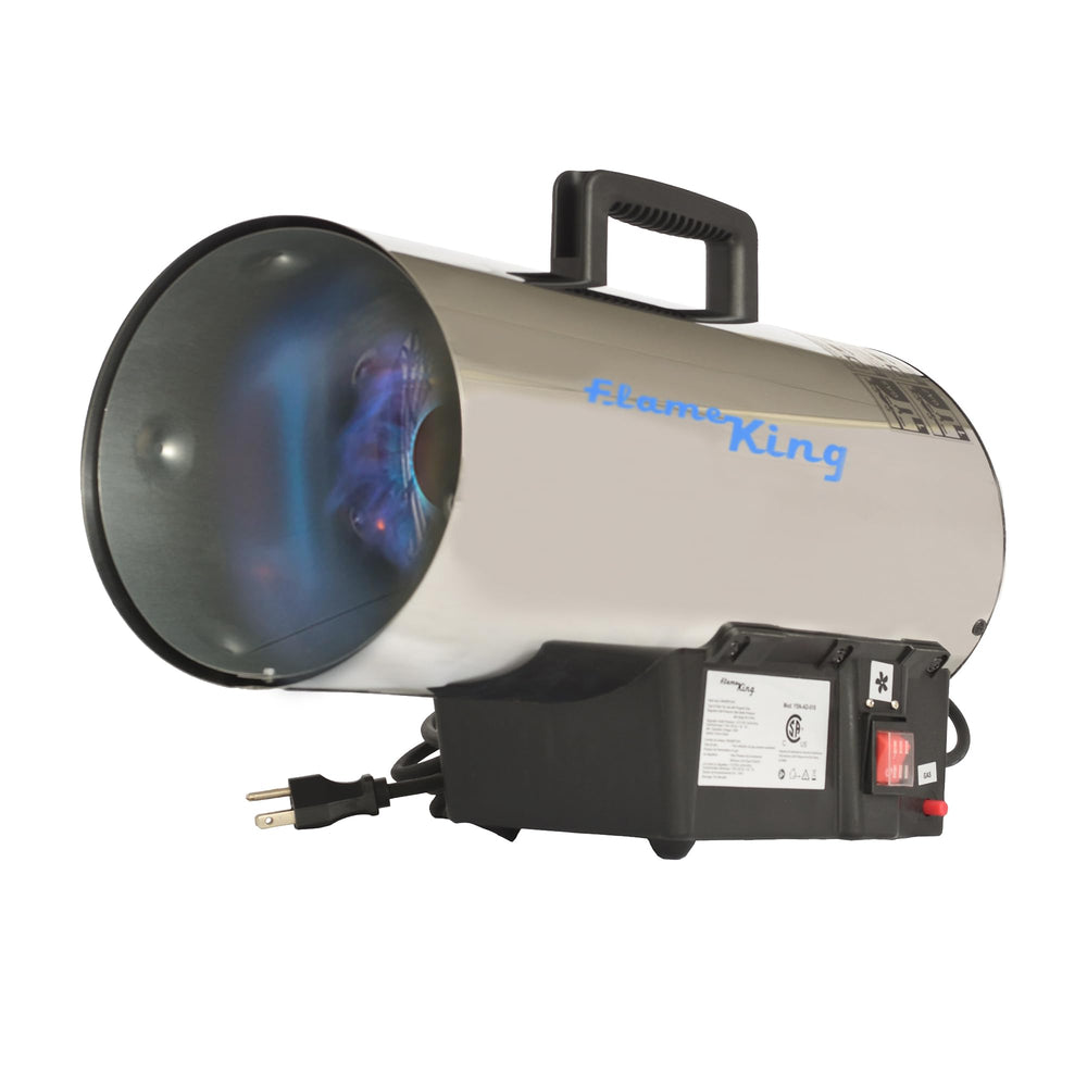 Flame King front view stainless steel heater showing durable housing and quick heat