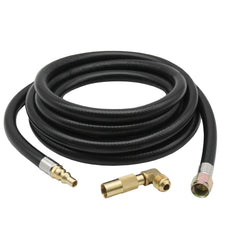 Flame King front view of hose assembly showing compact packaged setup and quick-connect benefit