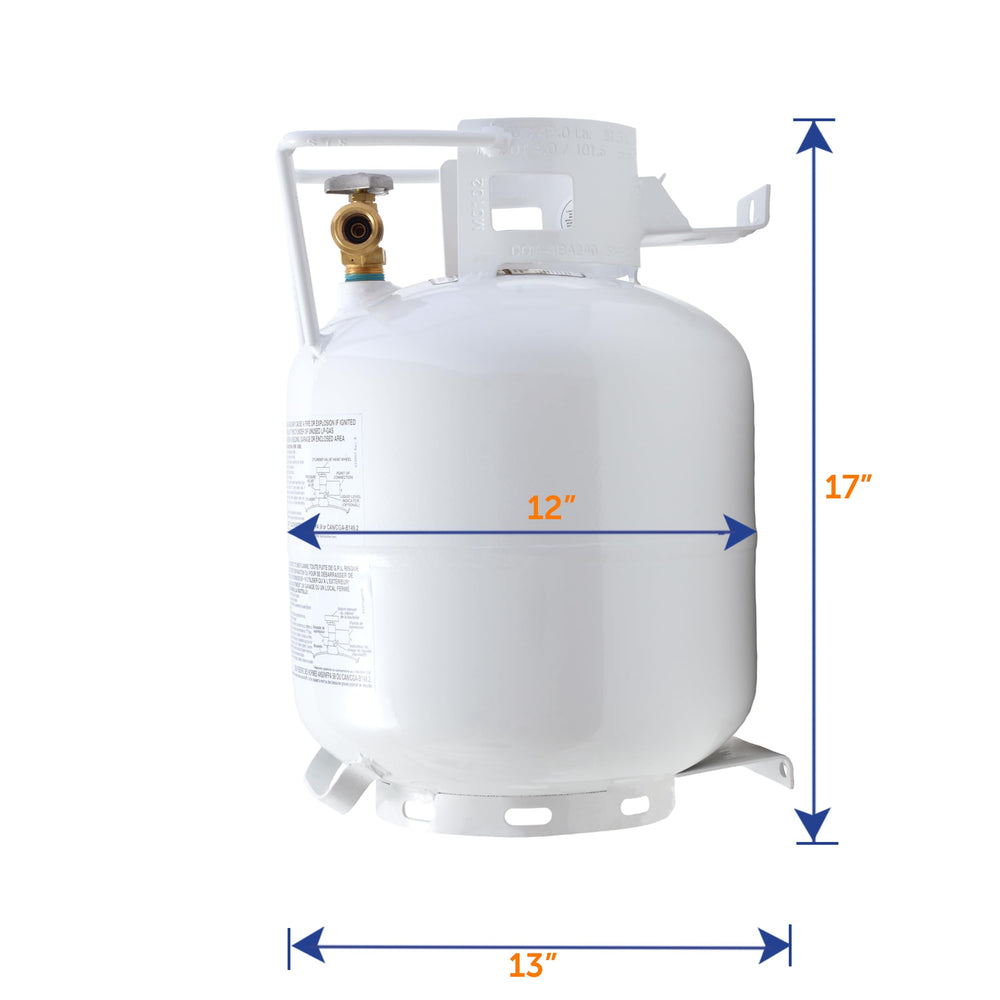 Flame King valve and built-in gauge detail for accurate fuel reading and safe refills
