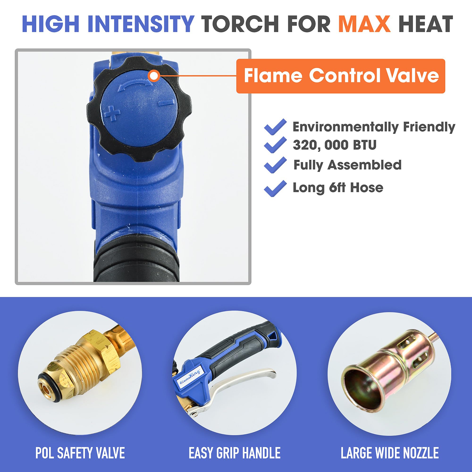 Flame King ergonomic handle and safety lever valve for precise control