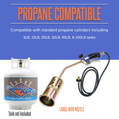 Flame King 6-ft hose and regulator connection providing extended reach