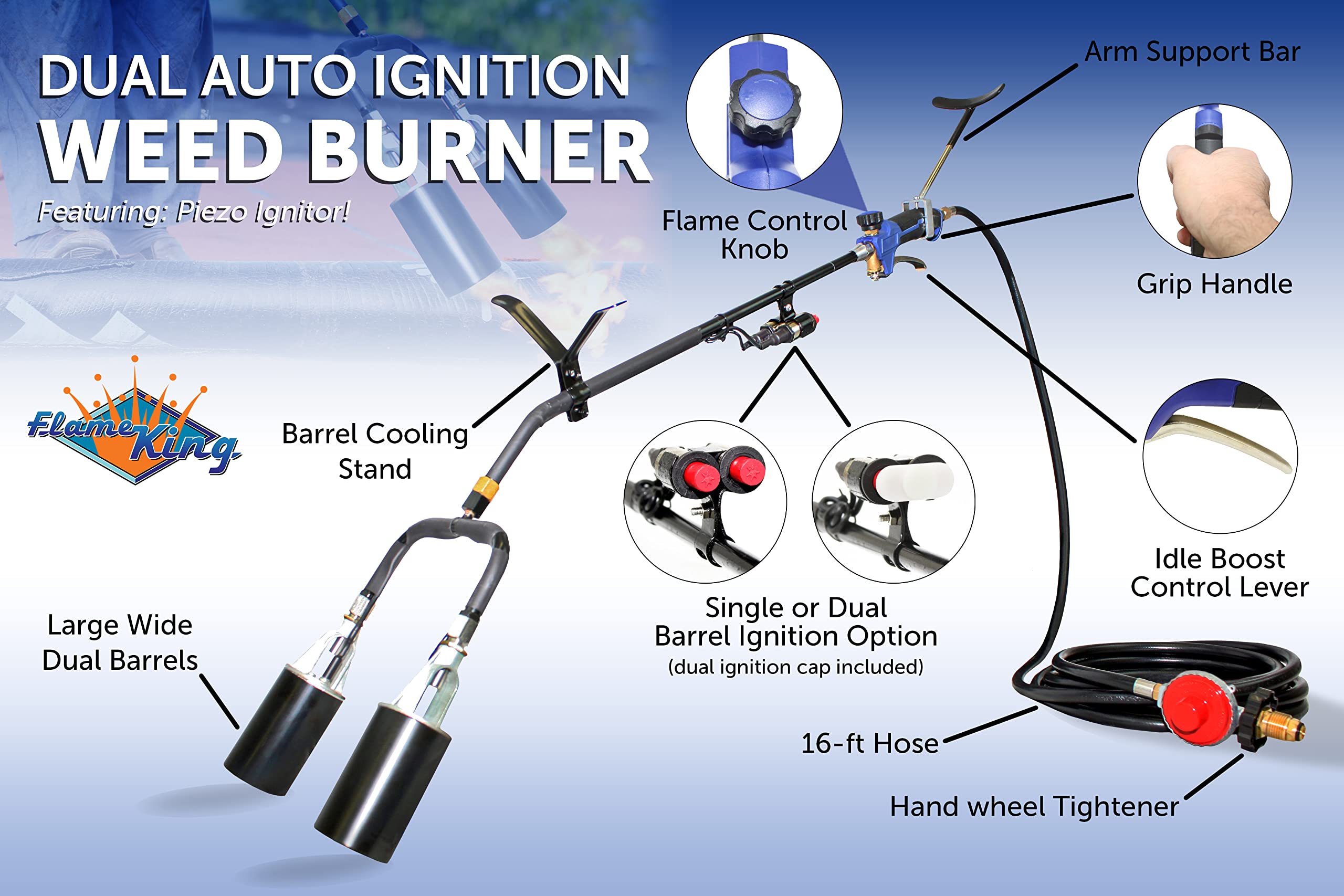 Flame King torch wand beside ruler showing 40-inch reach for safety