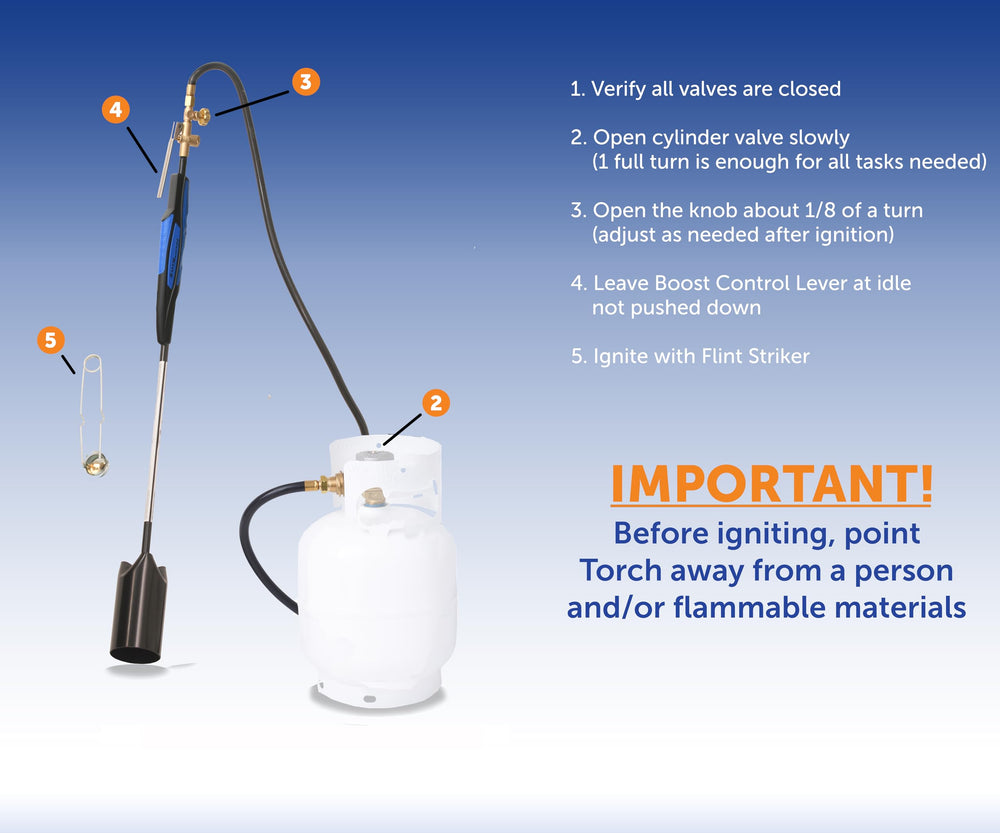 Flame King 10-foot hose and cylinder connection for extended reach