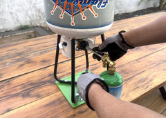 Flame King valve and cylinder cap closeup showing UL1769 listed valve for reliability