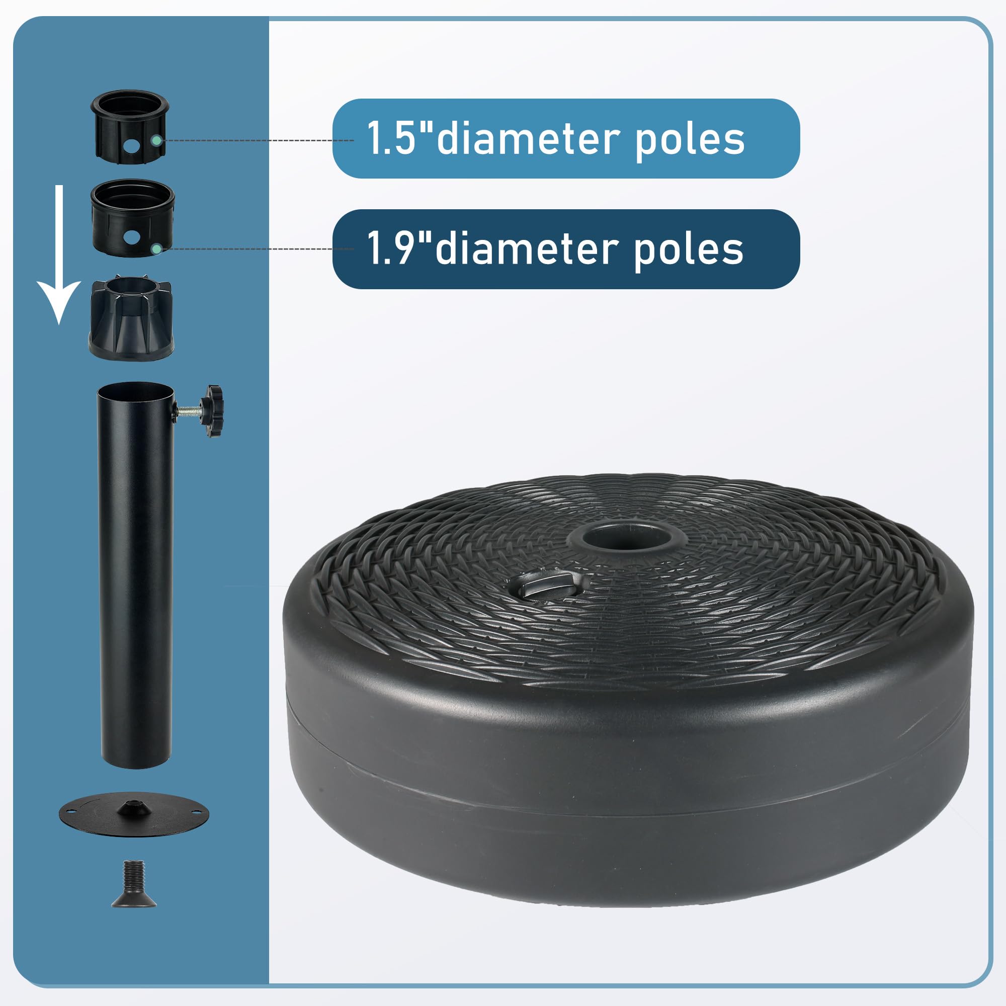 FLAME&SHADE base filled with water demonstrating stable 60 lb support