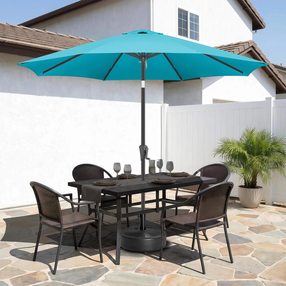 FLAME&SHADE lifestyle patio scene with base blending into outdoor decor