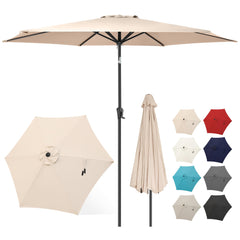 FLAME&SHADE 10 ft beige umbrella front view showing full canopy protection