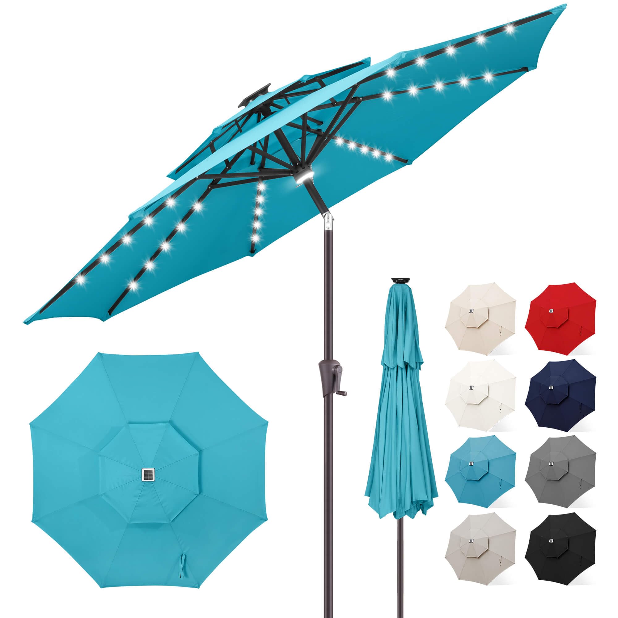FLAME&SHADE aqua blue umbrella front view showing full 9FT coverage and style