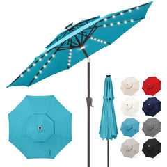 FLAME&SHADE aqua blue umbrella front view showing full 9FT coverage and style