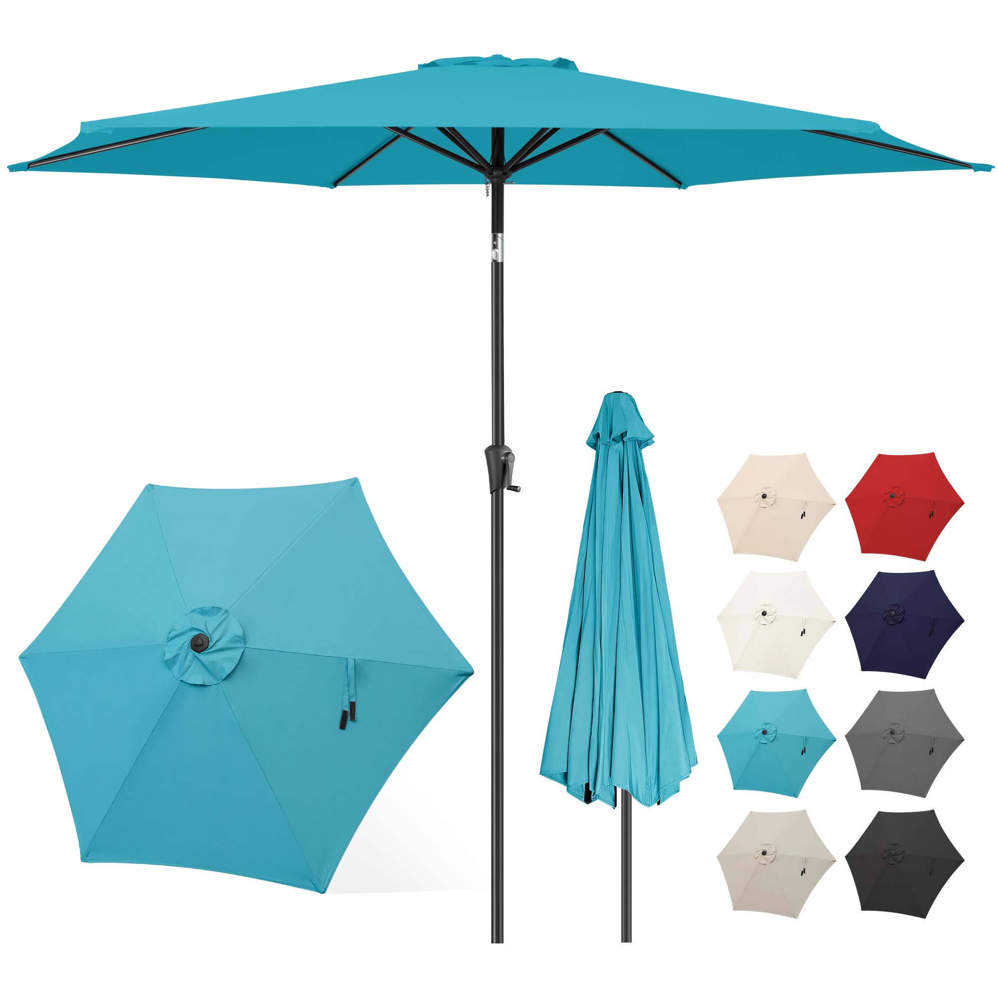 FLAME&SHADE front view showing full aqua canopy and shaded table benefit