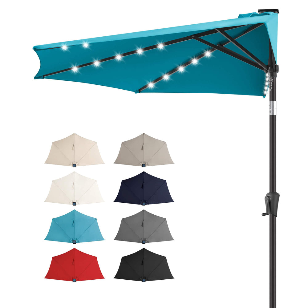 FLAME&SHADE front view aqua blue canopy showing space-saving design and shade