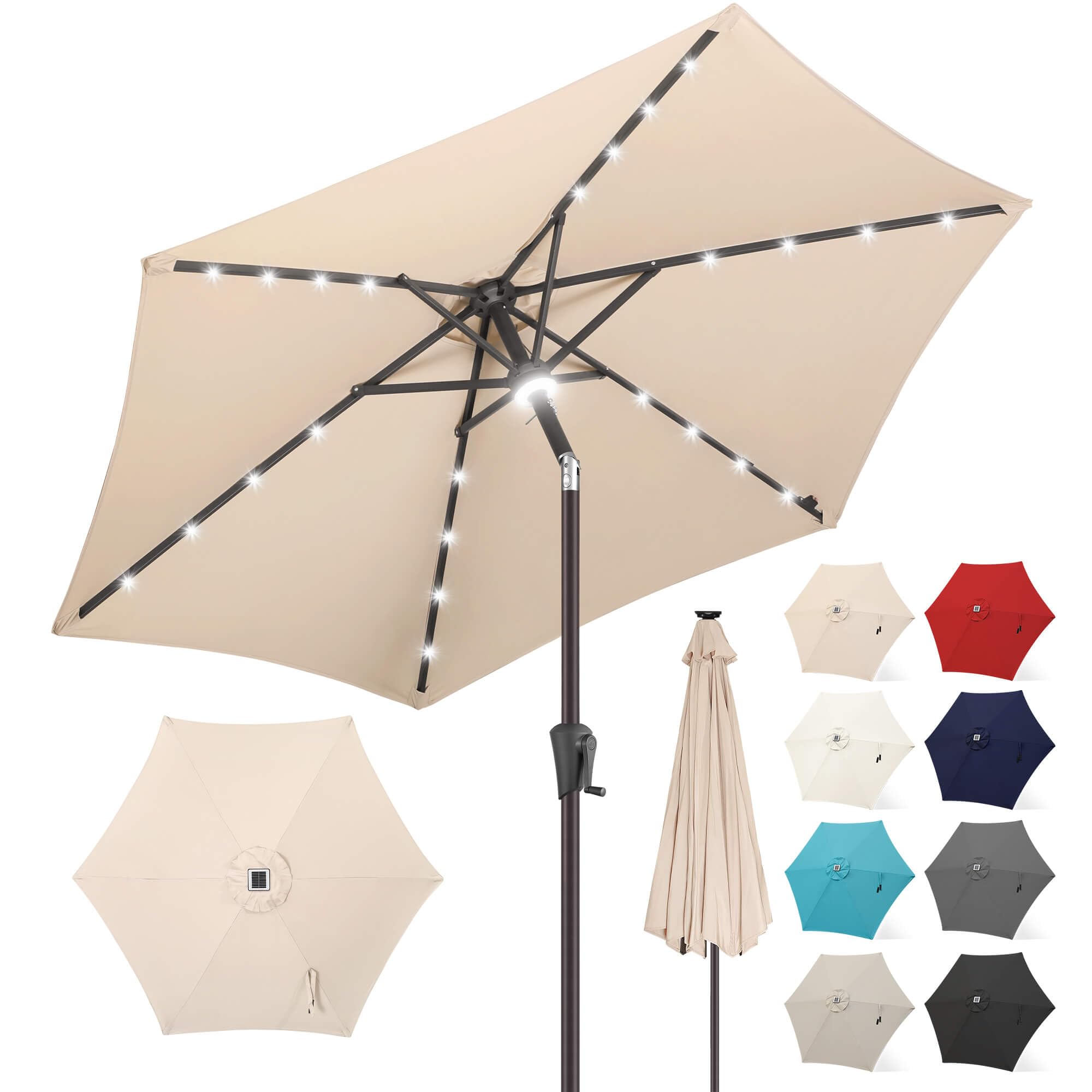 FLAME&SHADE front view beige canopy offering wide shade and stylish patio ambiance