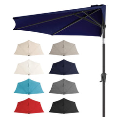 FLAME&SHADE front view of half umbrella providing wide navy shade
