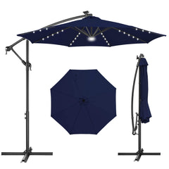 FLAME&SHADE front view of navy cantilever umbrella showing full coverage benefit