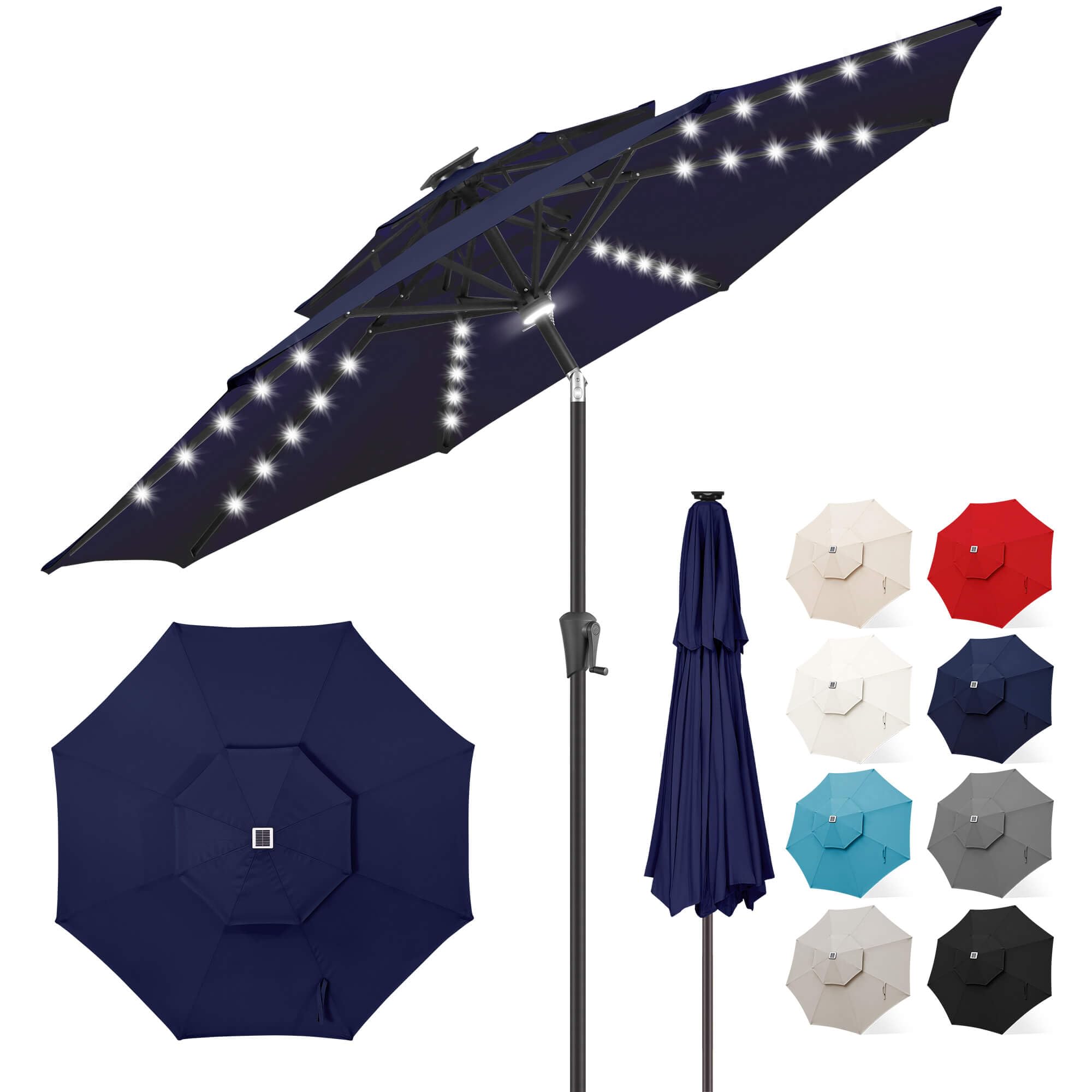 FLAME&SHADE front view navy umbrella showing full canopy and coverage benefit