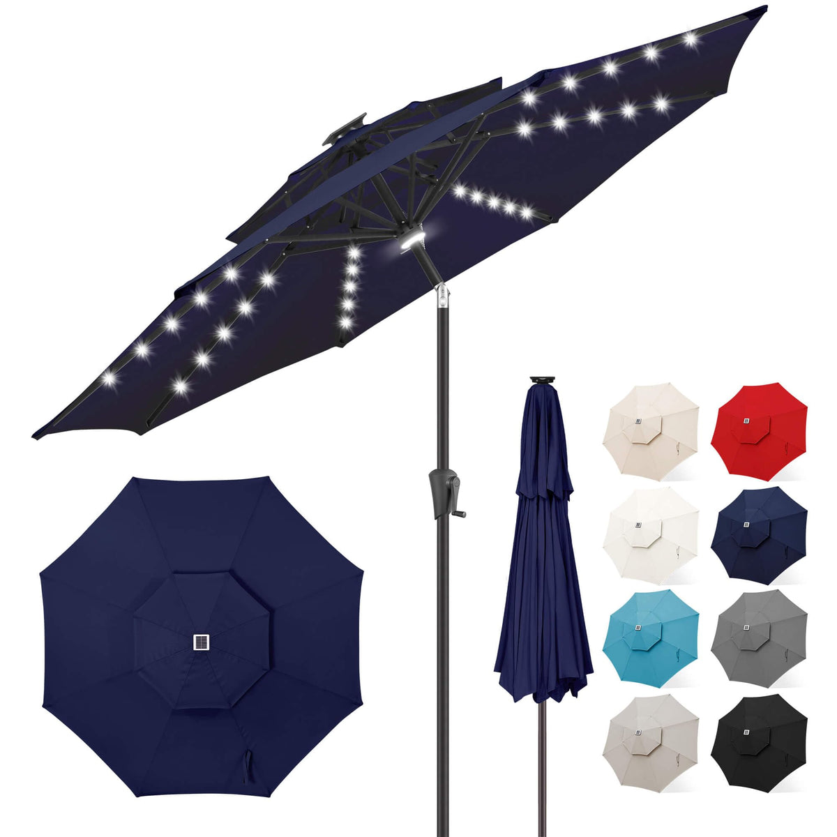 FLAME&SHADE front view navy umbrella showing full canopy and coverage benefit
