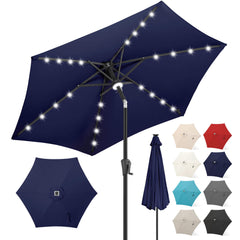 FLAME&SHADE front view of navy umbrella showing full canopy and even shade