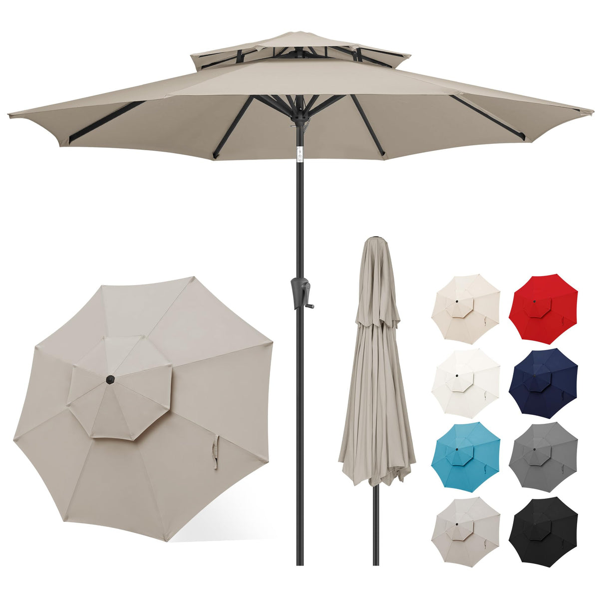FLAME&SHADE front view taupe canopy showing full coverage and neutral design