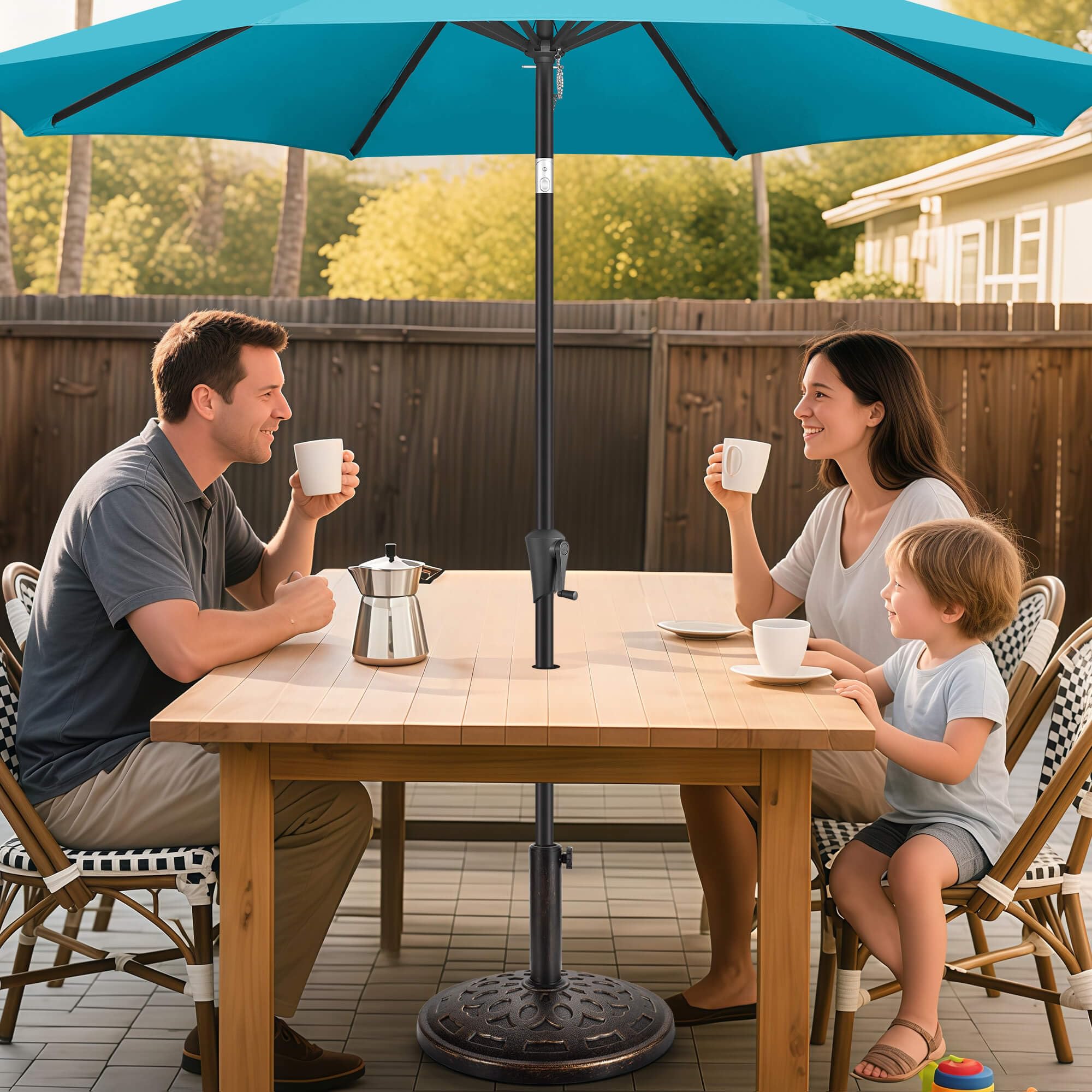 FLAME&SHADE umbrella base in use poolside offering stable shade