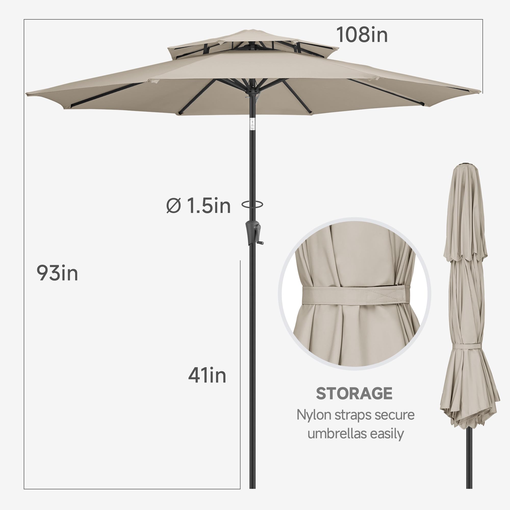 FLAME&SHADE alloy ribs and waterproof fabric detail for durable support