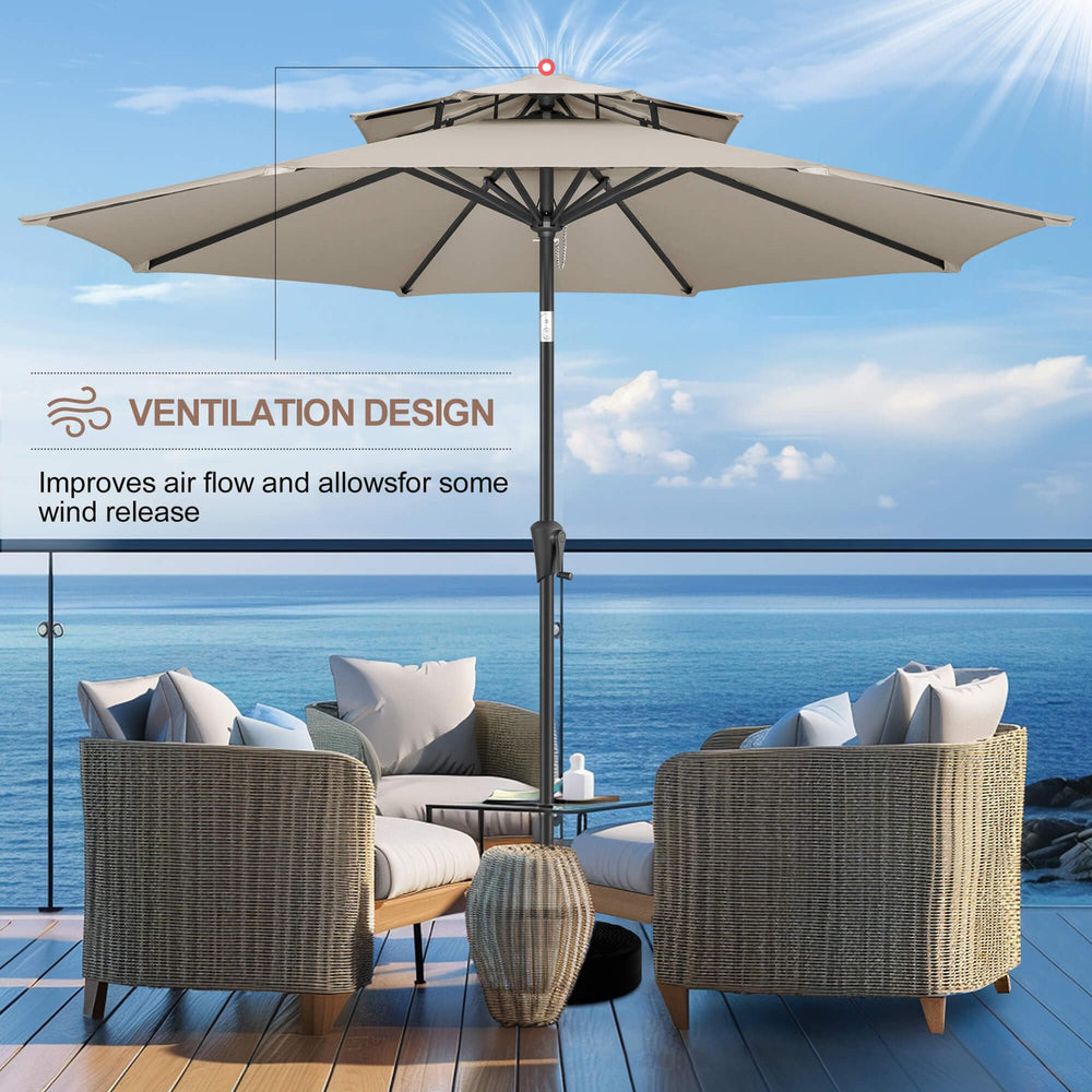 FLAME&SHADE next to chairs to show scale and suitable seating coverage