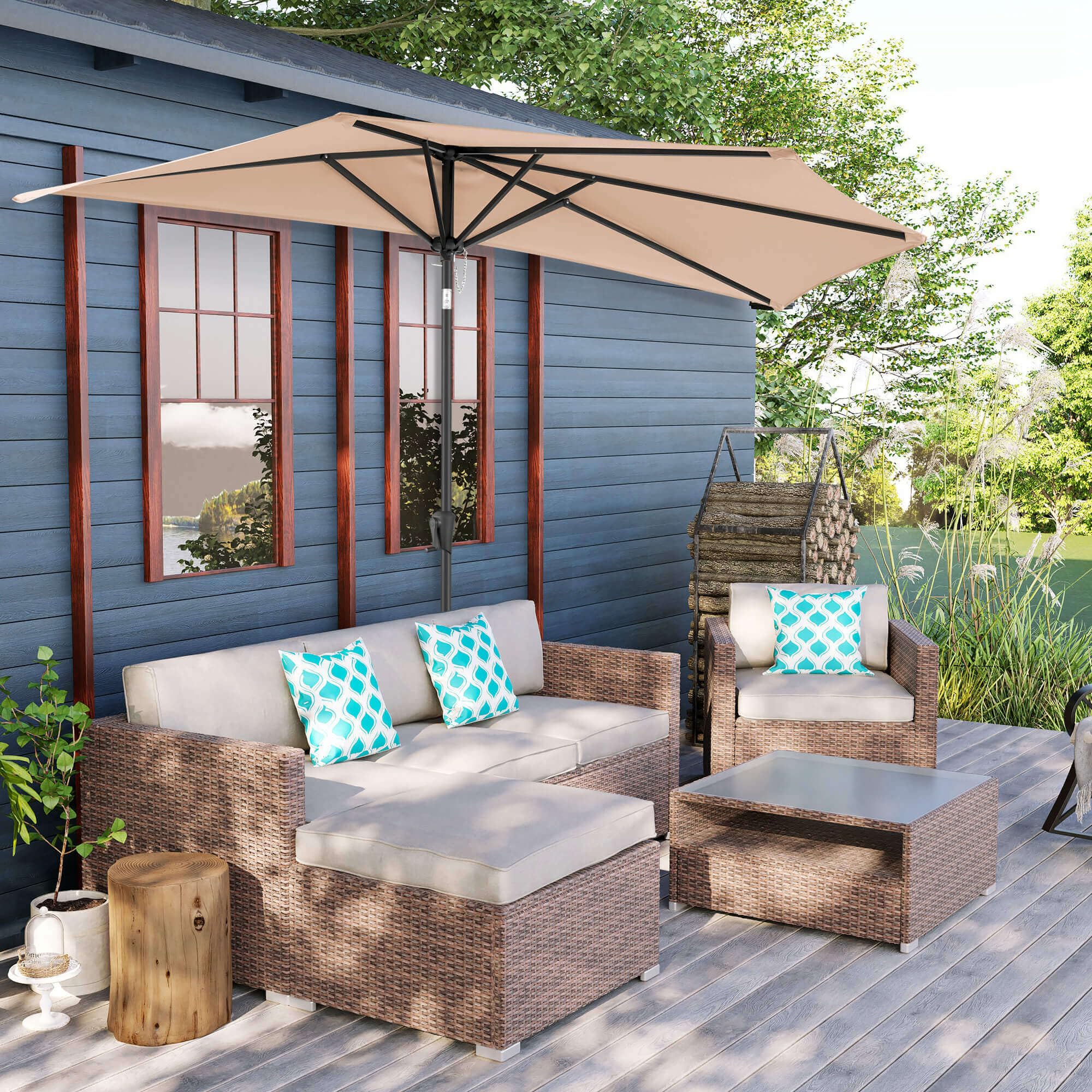 FLAME&SHADE side profile flush against wall maximizing usable patio space