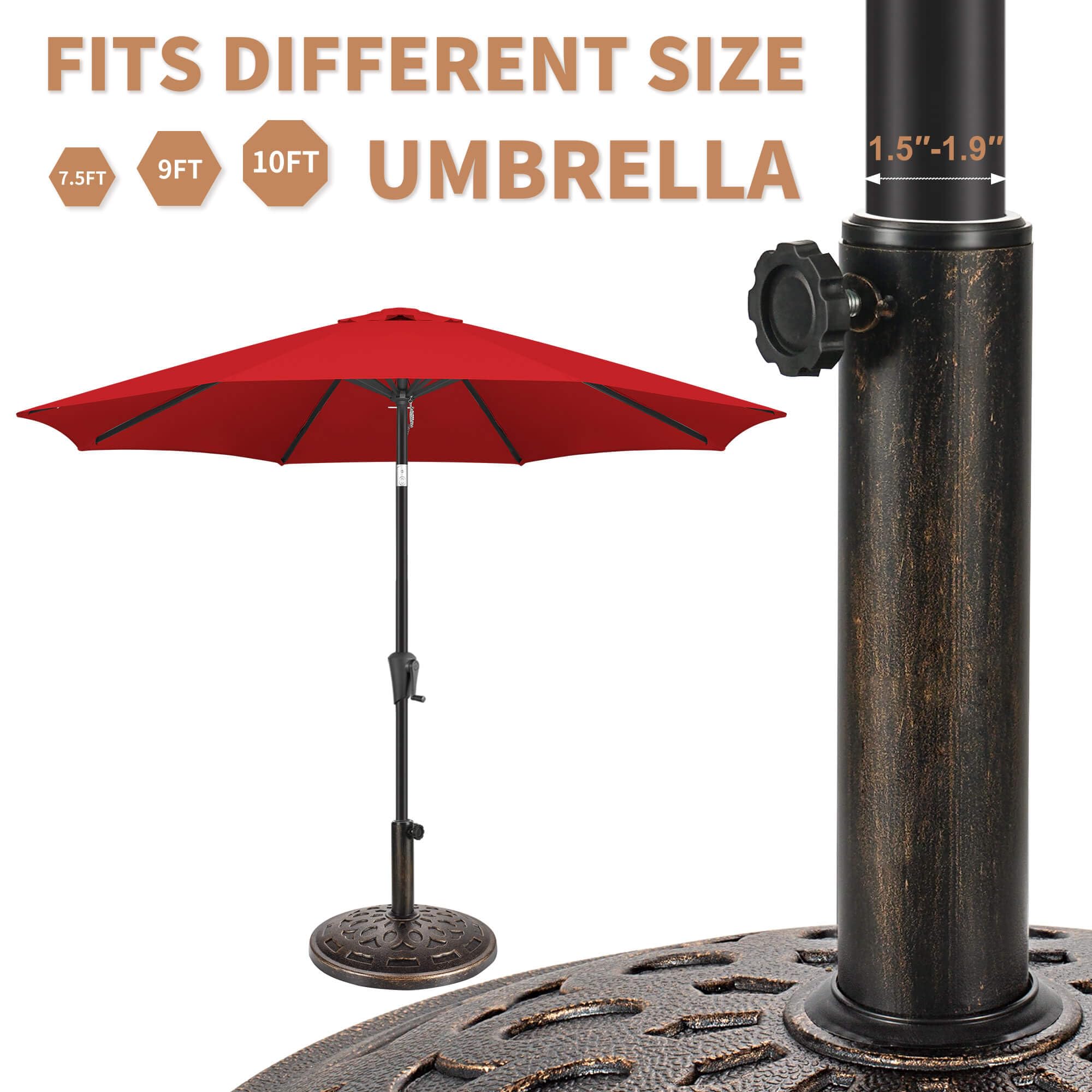 FLAME&SHADE side profile under patio table demonstrating neat fit and stability