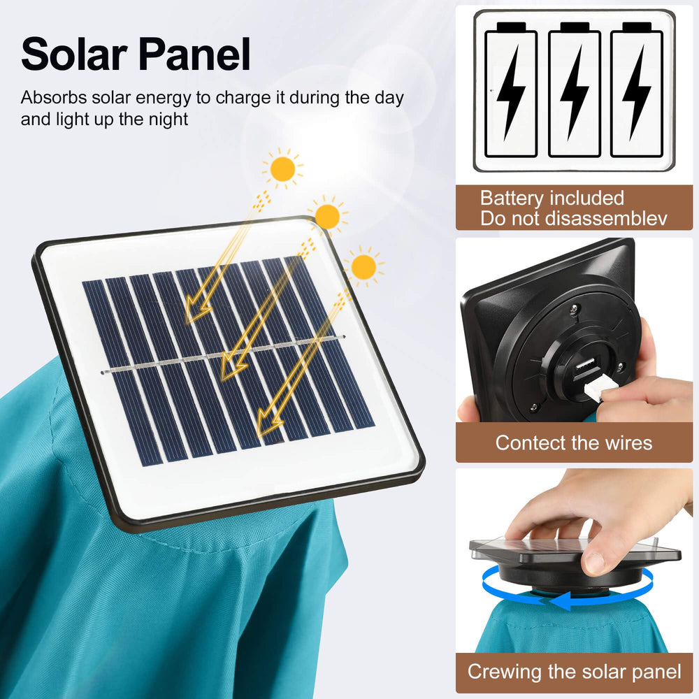 FLAME&SHADE solar panel on pole detail charging LEDs from sunlight for cordless light