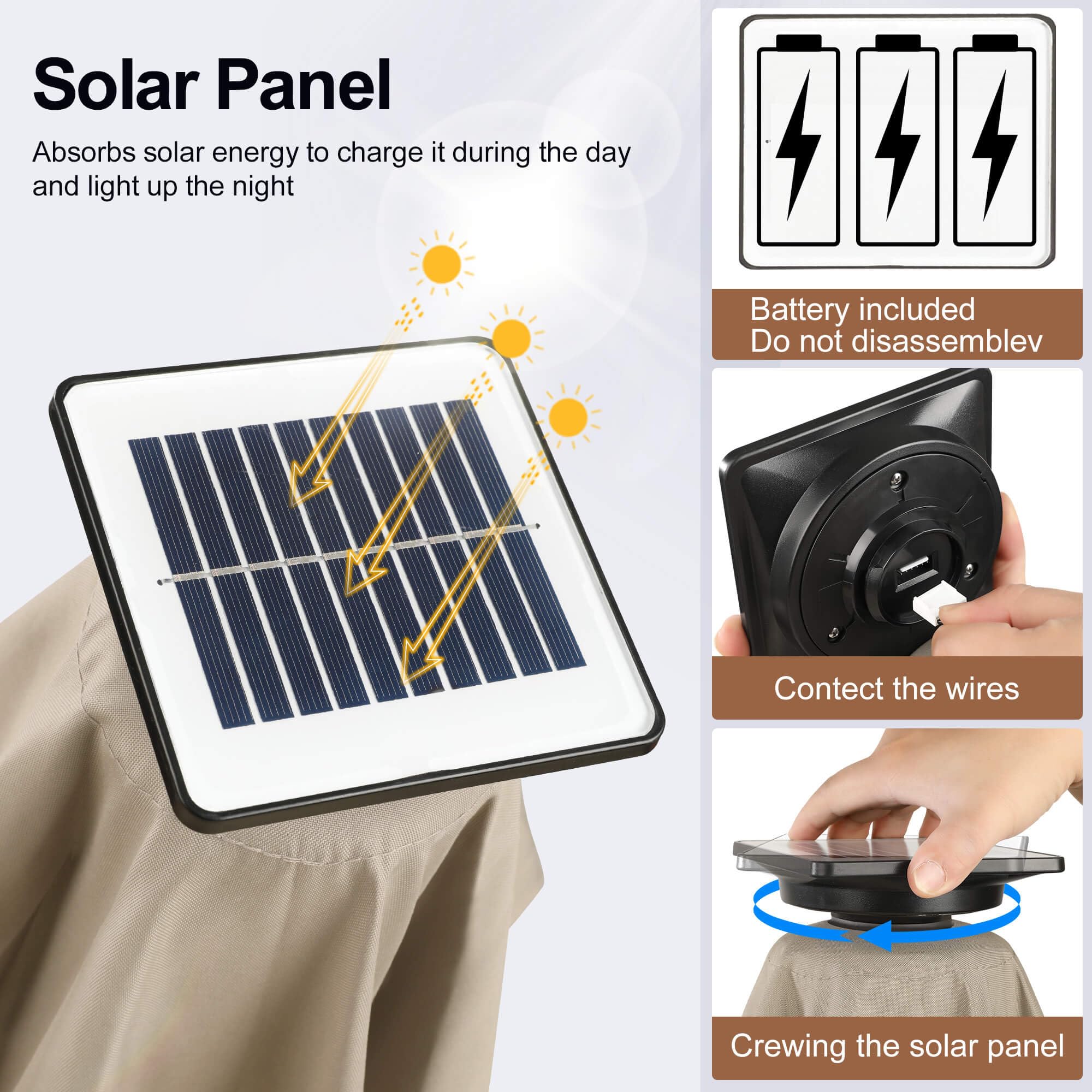 FLAME&SHADE solar panel on pole charging by sunlight for cordless evening lighting benefit