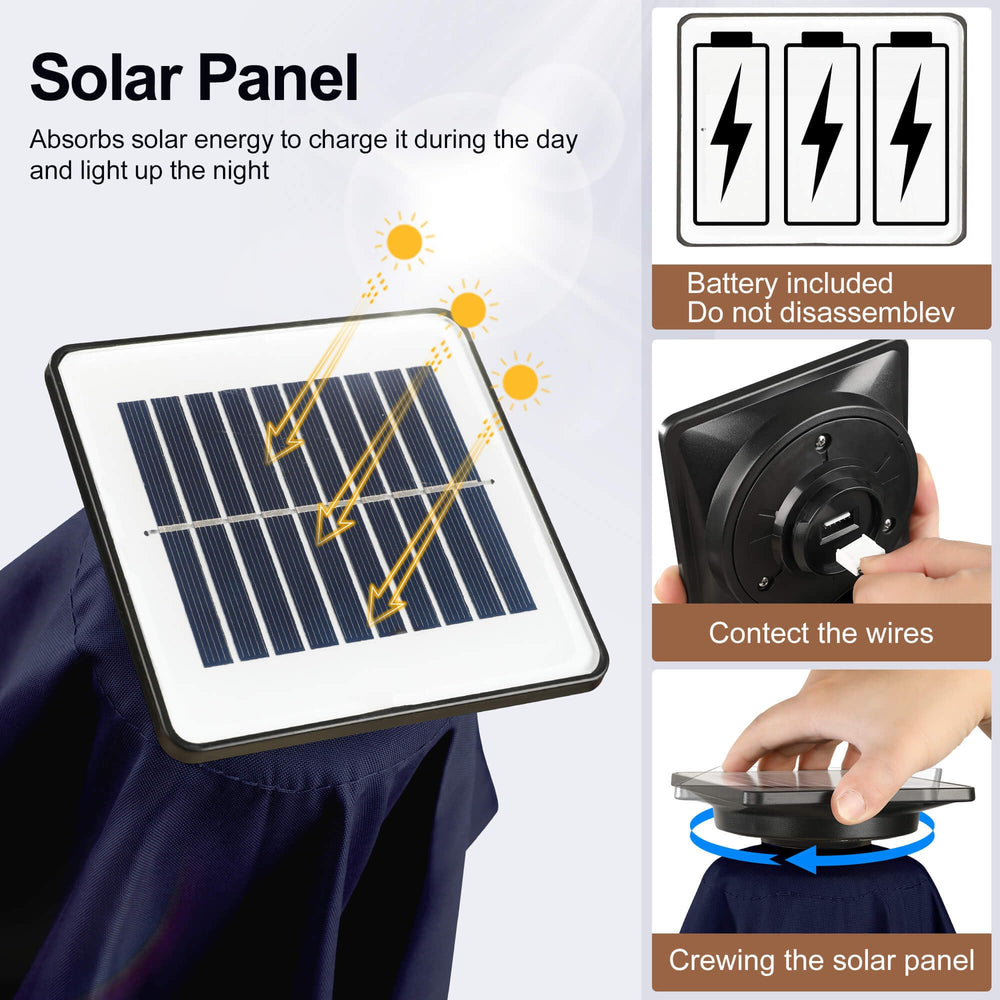 FLAME&SHADE solar panel on pole charging in daylight for cordless lighting