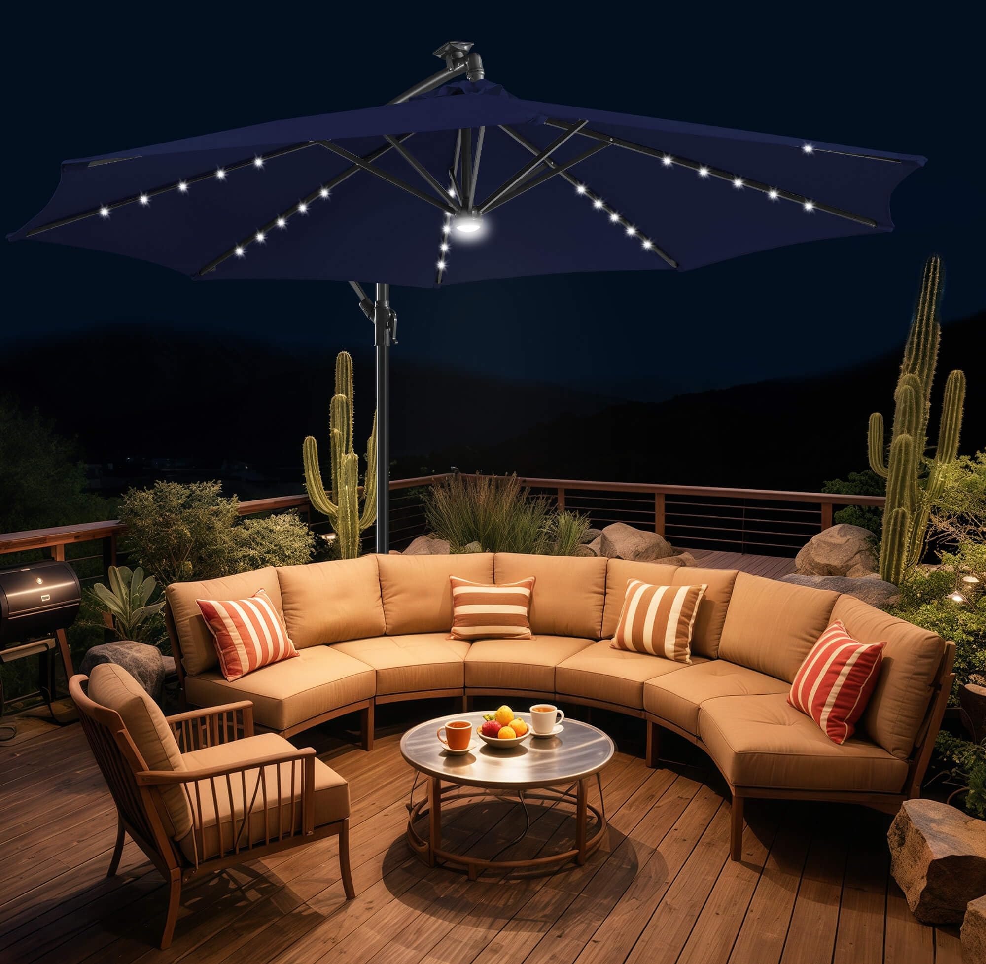 FLAME&SHADE steel pole and 8 reinforced ribs illustrating sturdy wind-resistant frame