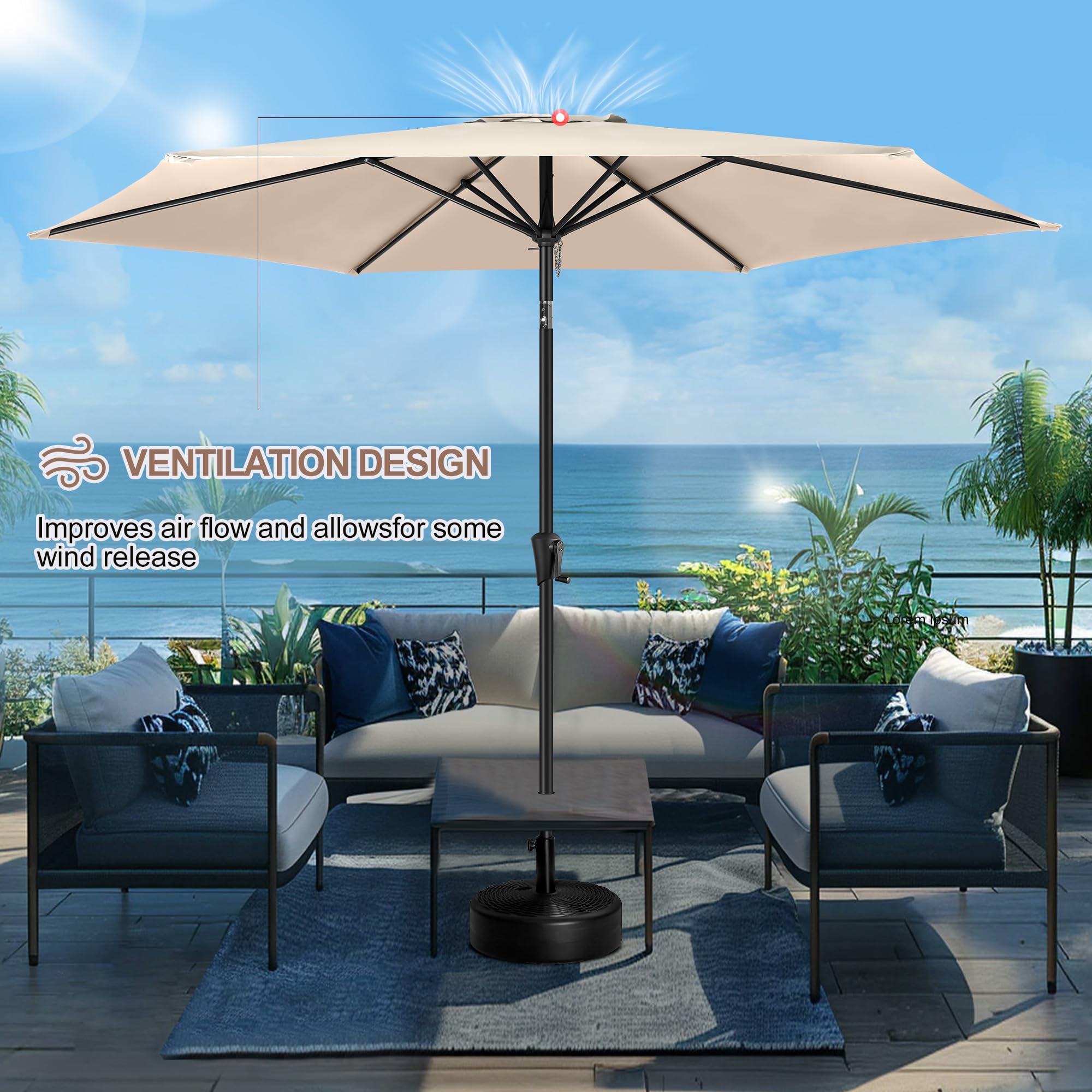 FLAME&SHADE umbrella with base and cover showing secure storage