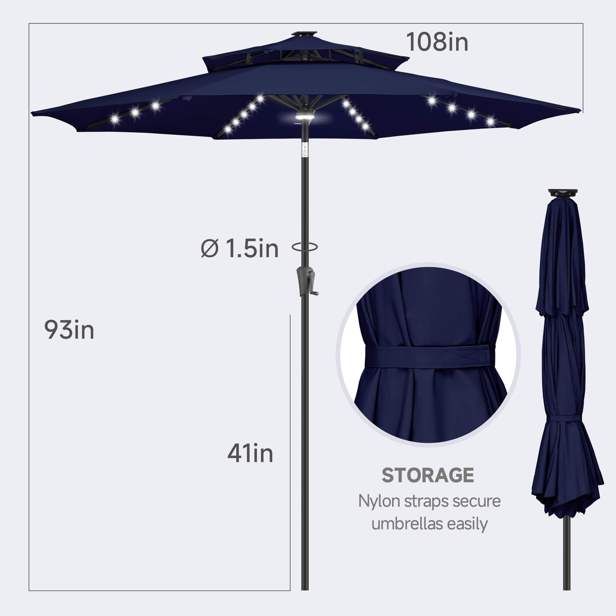FLAME&SHADE umbrella over dining table illustrating shade for 4–6 people benefit