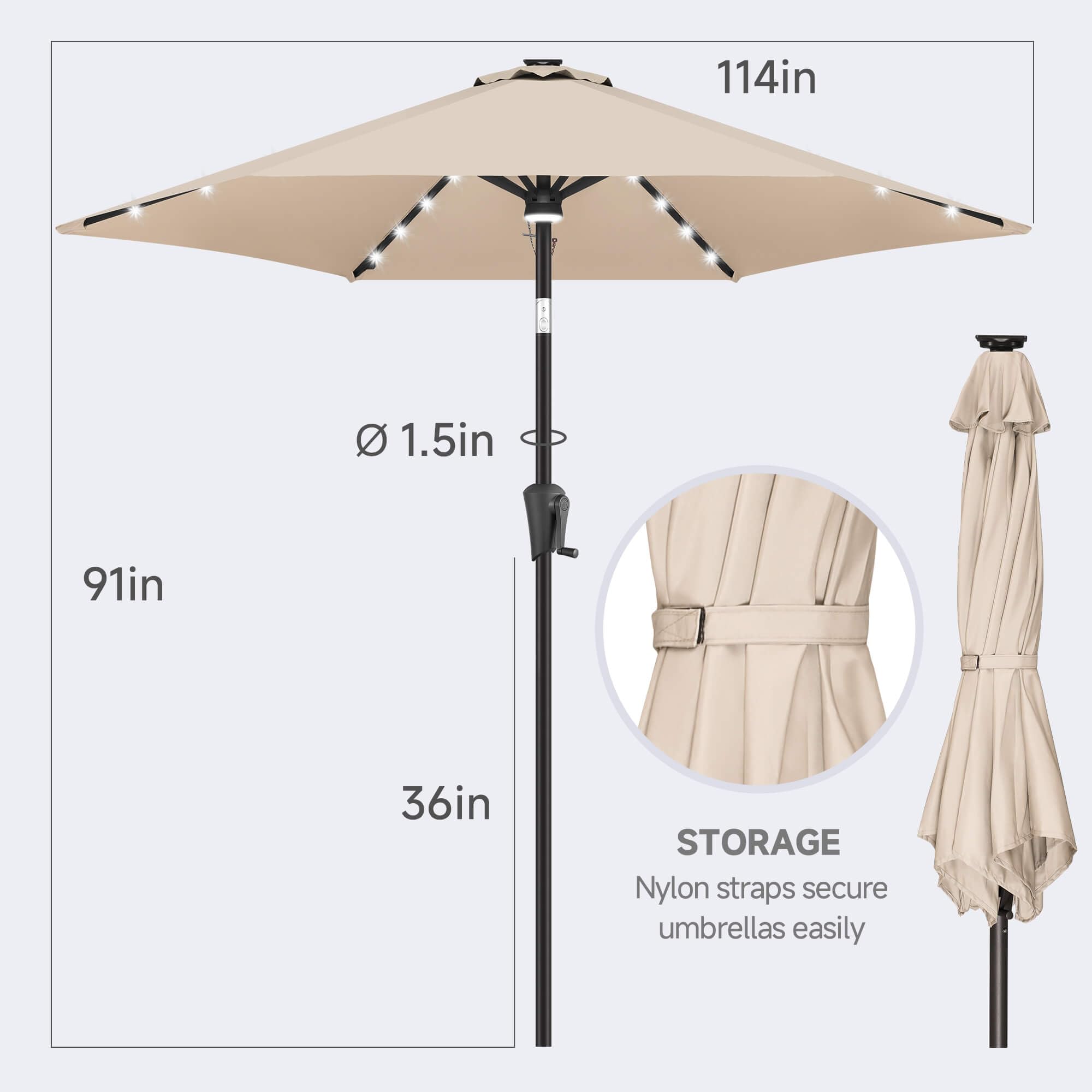 FLAME&SHADE umbrella positioned over dining table illustrating comfortable seating