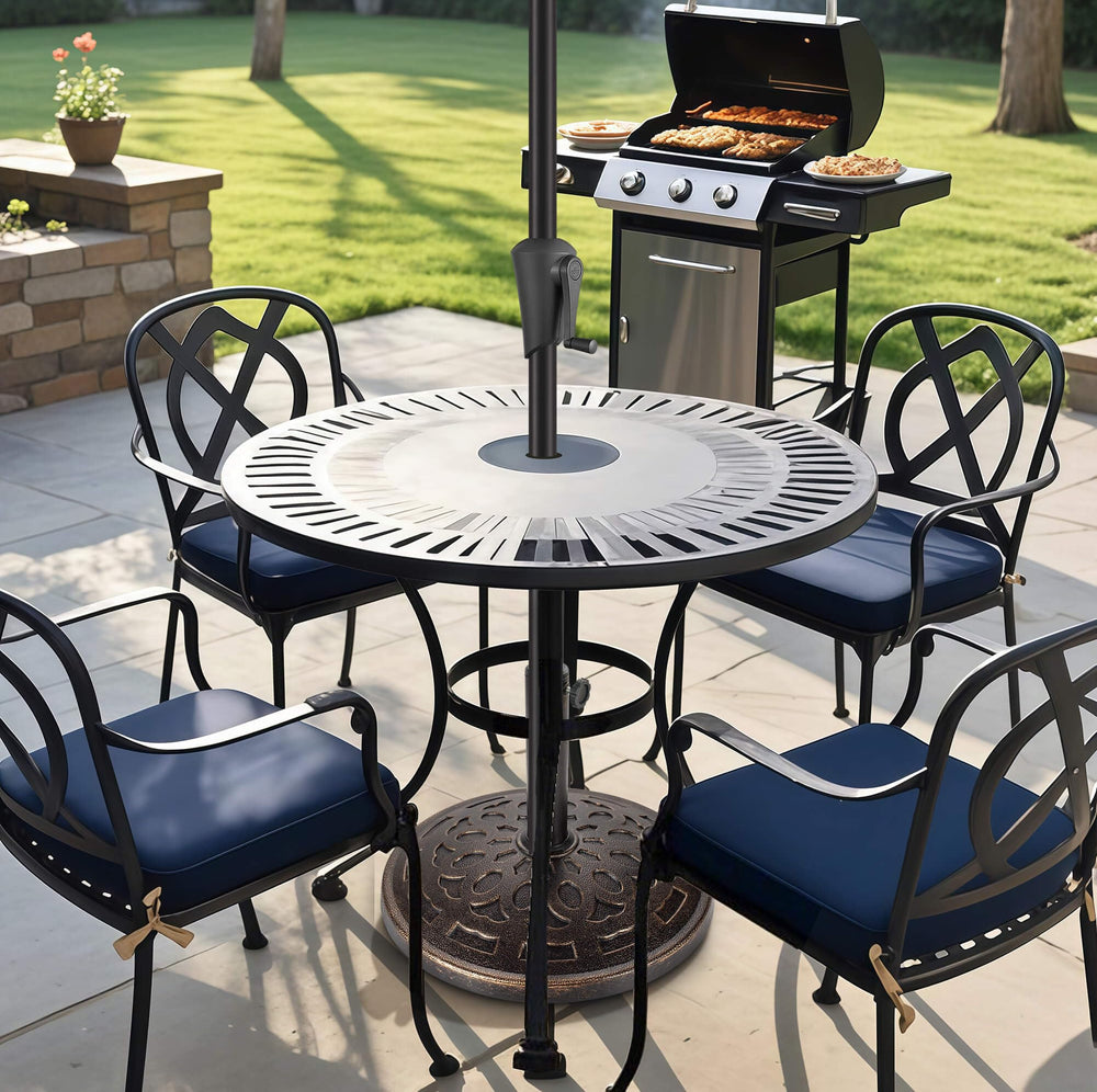 FLAME&SHADE base placed under table to show discreet support and pairing