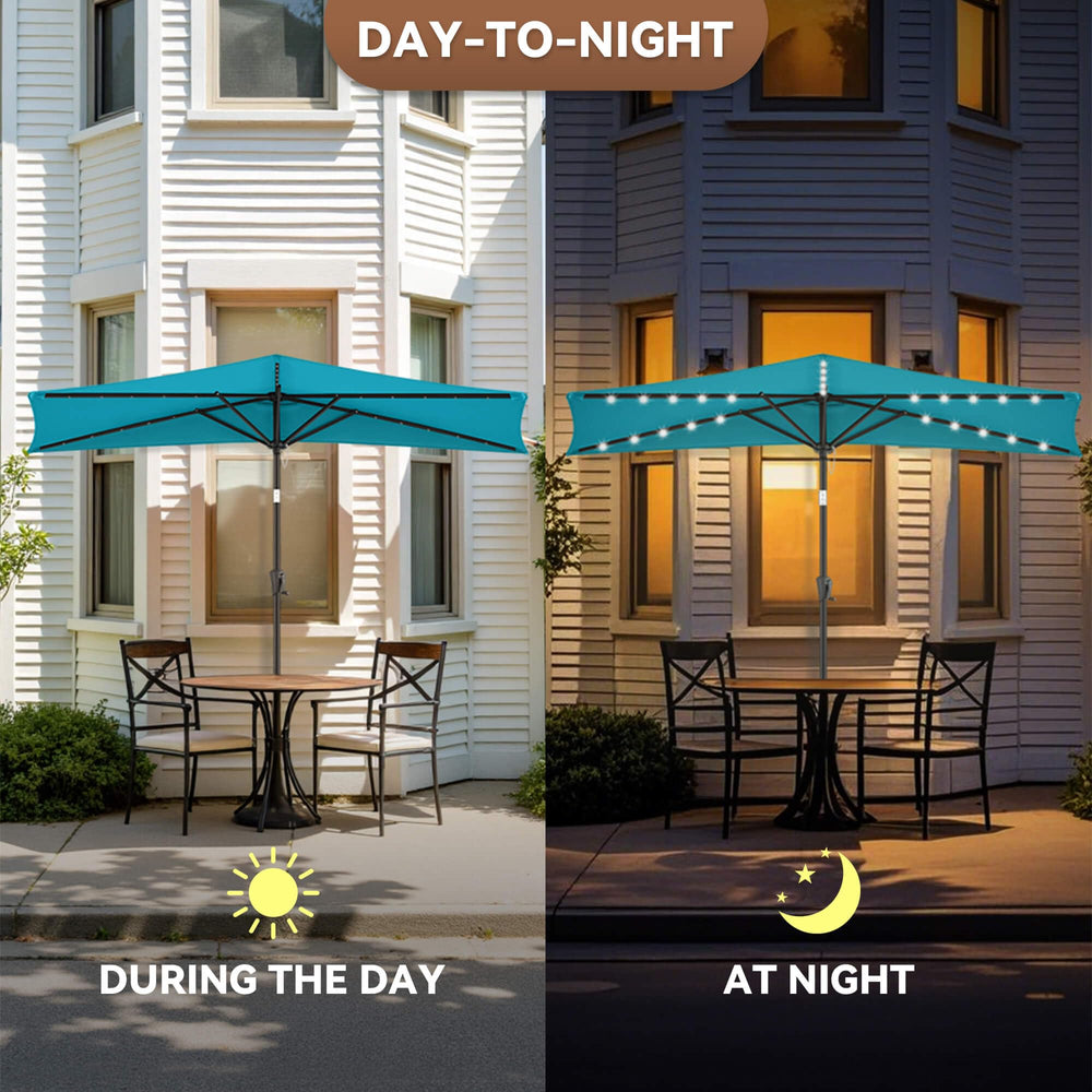 FLAME&SHADE underside with 25 LED lights providing even patio illumination