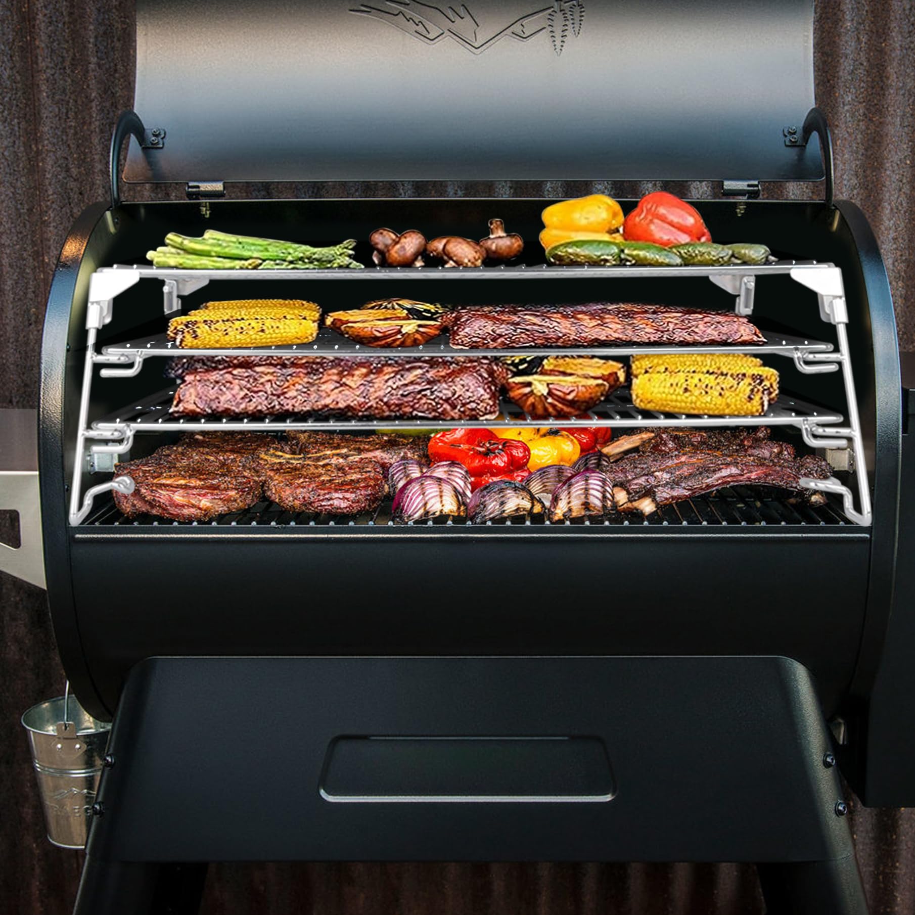 FlameDuty loaded trays with jerky demonstrating high-capacity cooking