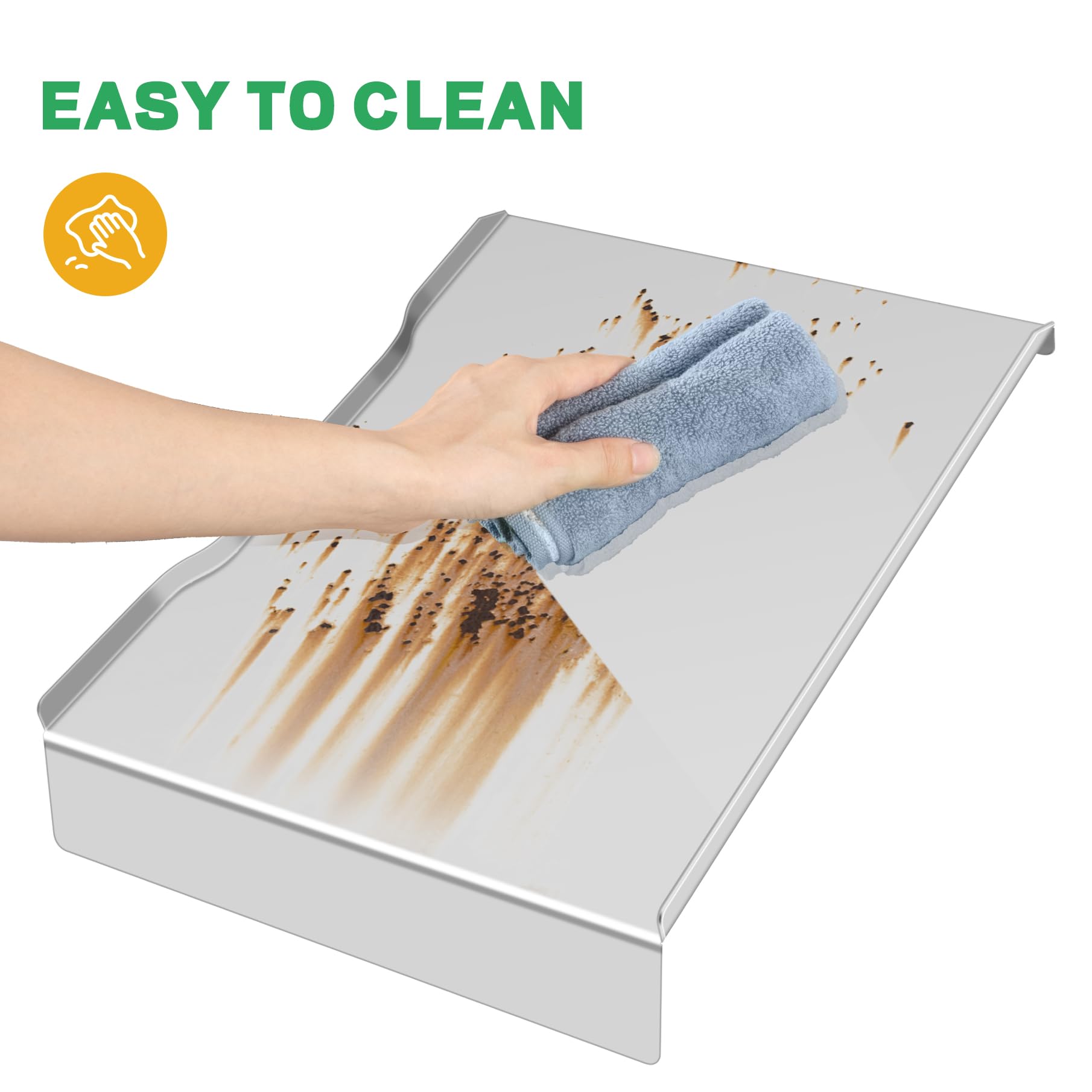 FlameDuty stainless surface catching grease showcasing easier cleanup and safer grilling