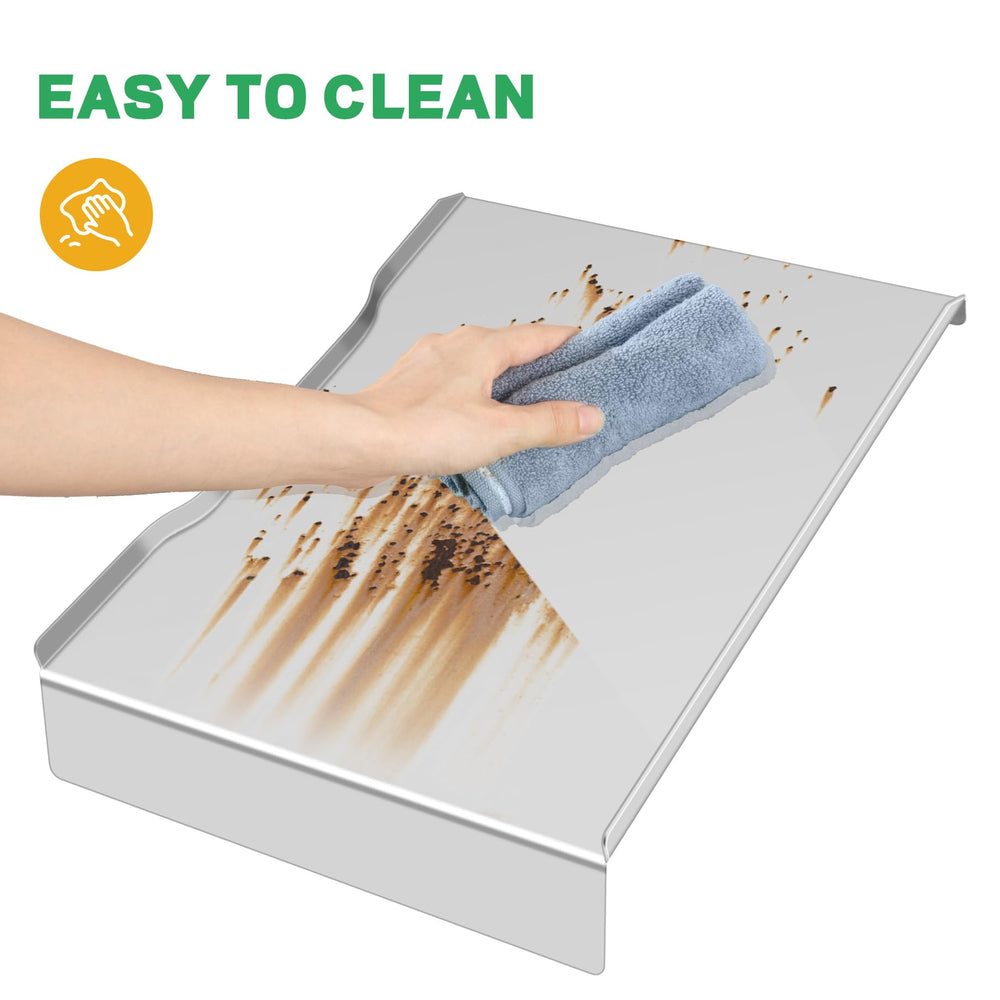 FlameDuty stainless surface catching grease showcasing easier cleanup and safer grilling
